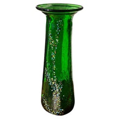 Vintage Modern Free-Form Green Art Glass Vase Budveszel Gyula Hungary 1990s