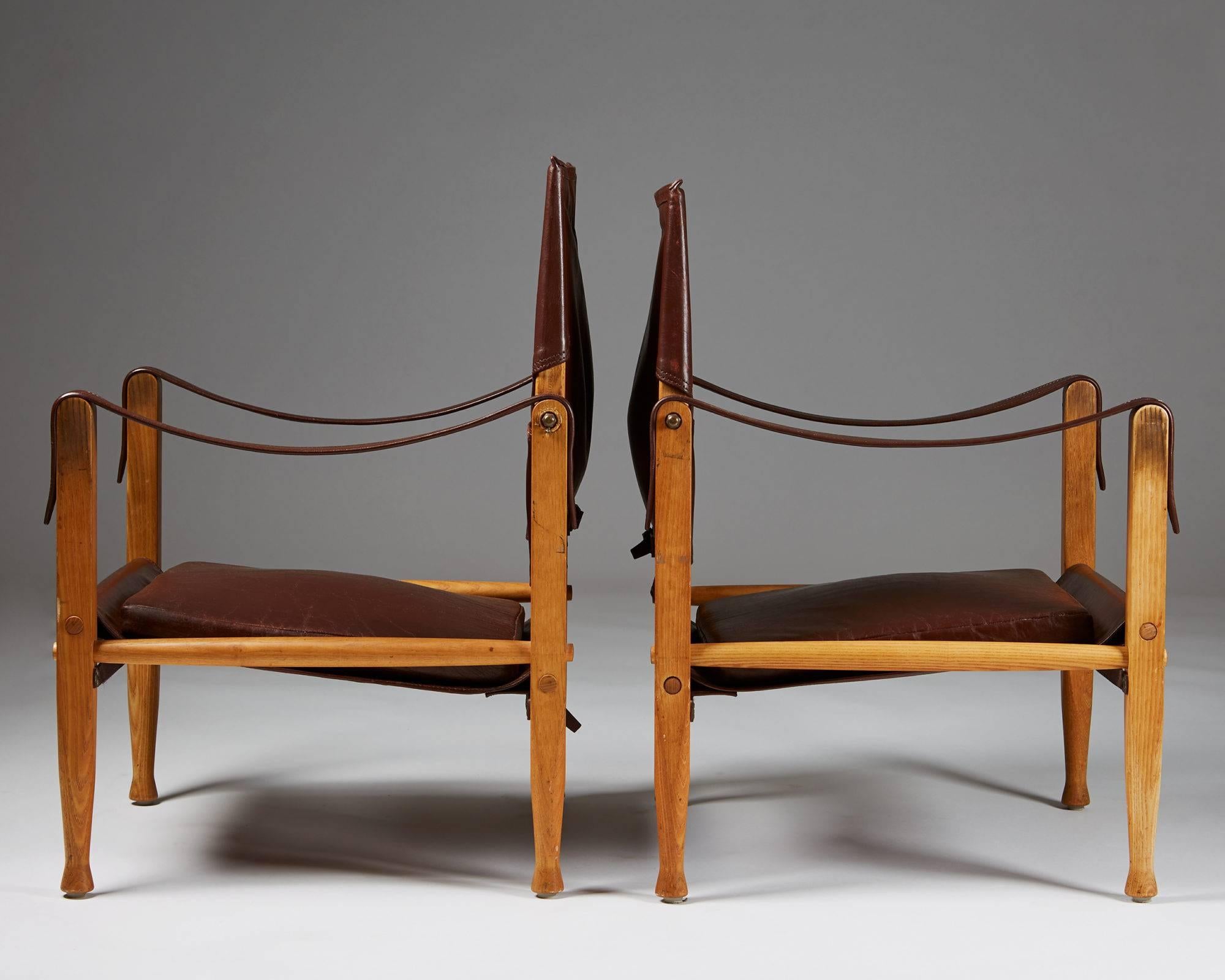 Swedish Pair of Safari Armchairs Designed by Kaare Klint, Denmark, 1950s