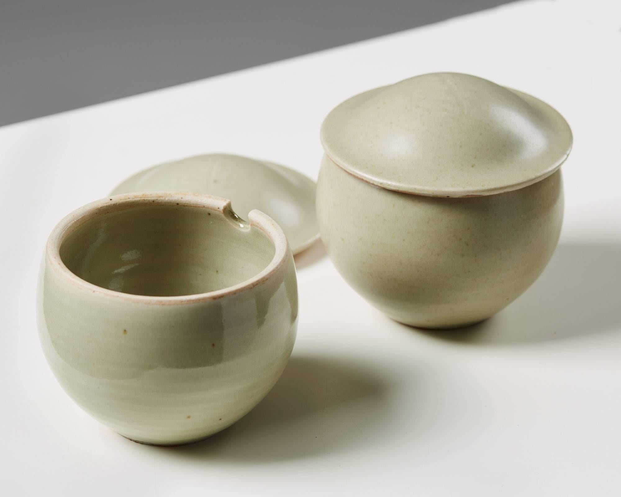 British Pair of Lidded Bowls for St. Ives Pottery, England, 1980s