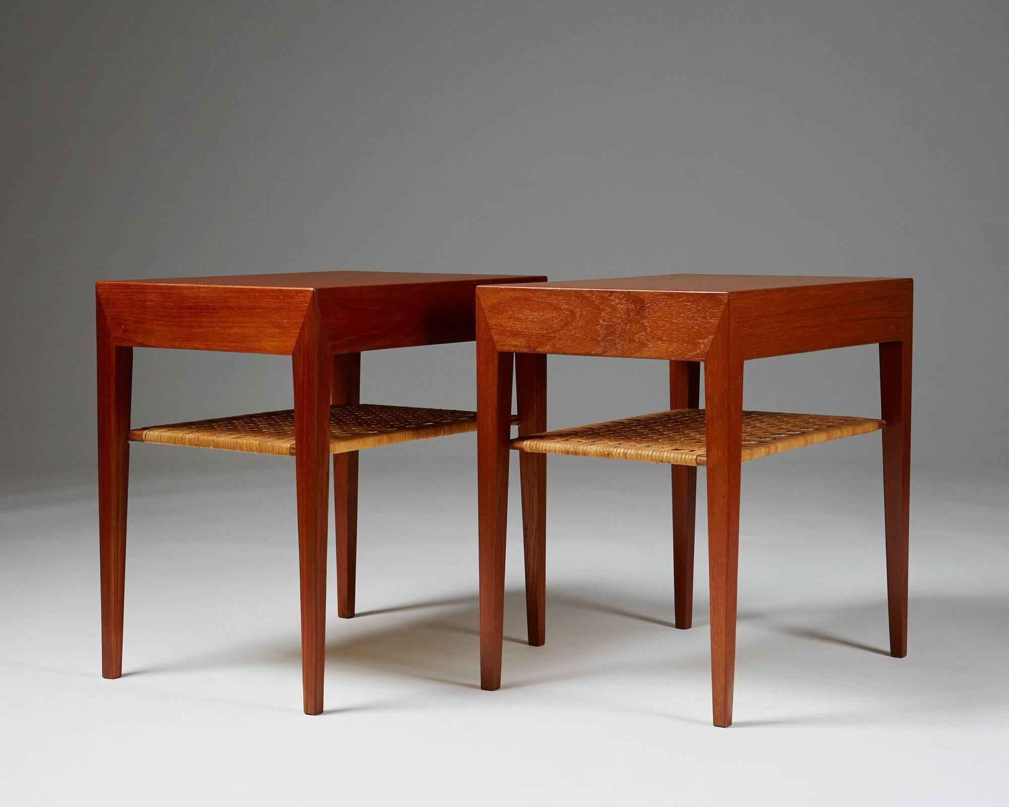 Mid-20th Century Pair of Bedside Tables Designed by Severin Hansen for Haslev, Denmark, 1950s