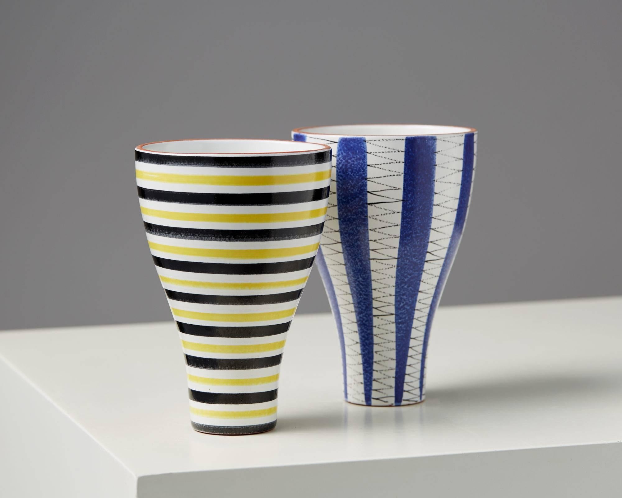 Scandinavian Modern Pair of Vases/ Candlesticks Designed by Stig Lindberg, Sweden, 1950s