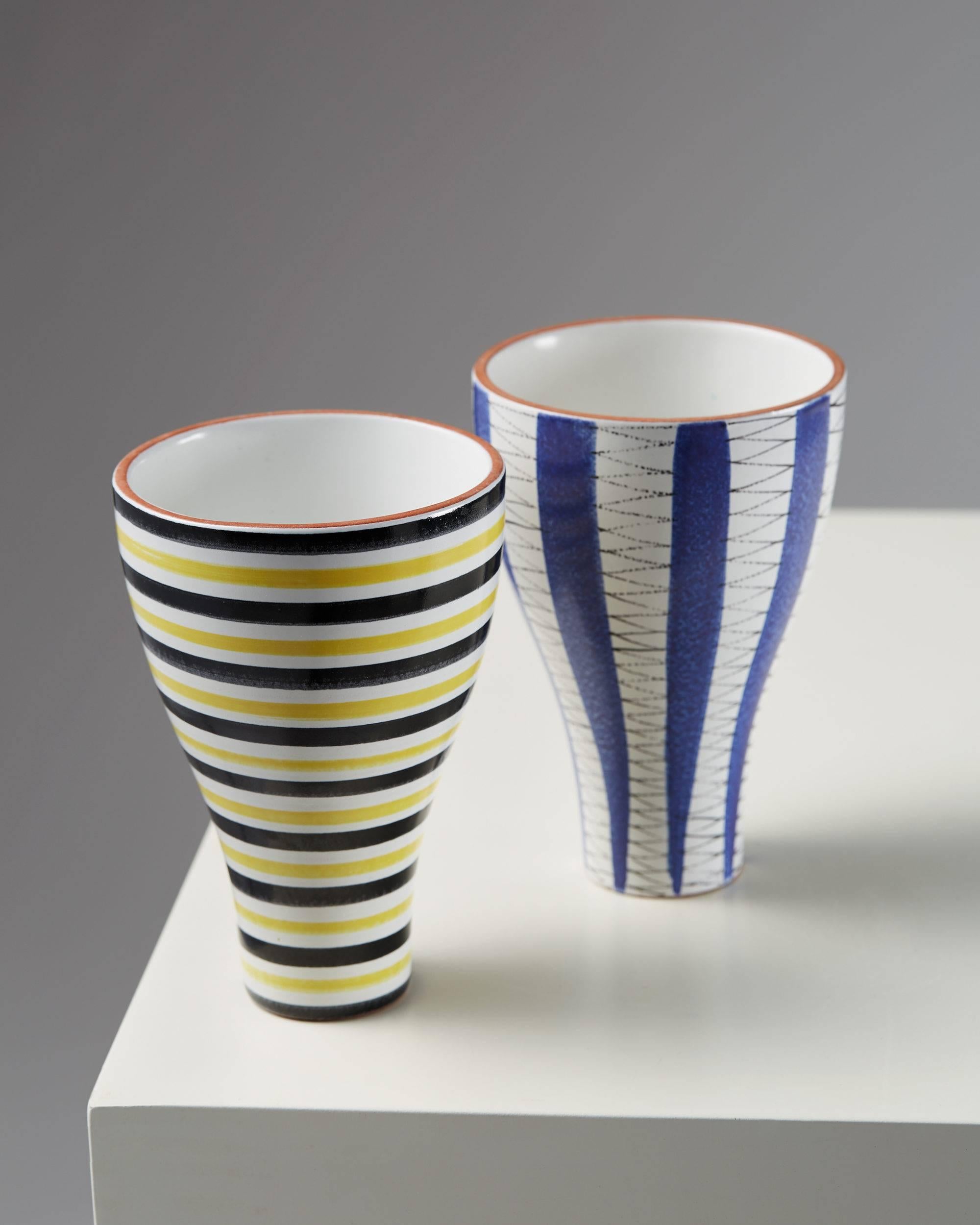 Swedish Pair of Vases/ Candlesticks Designed by Stig Lindberg, Sweden, 1950s