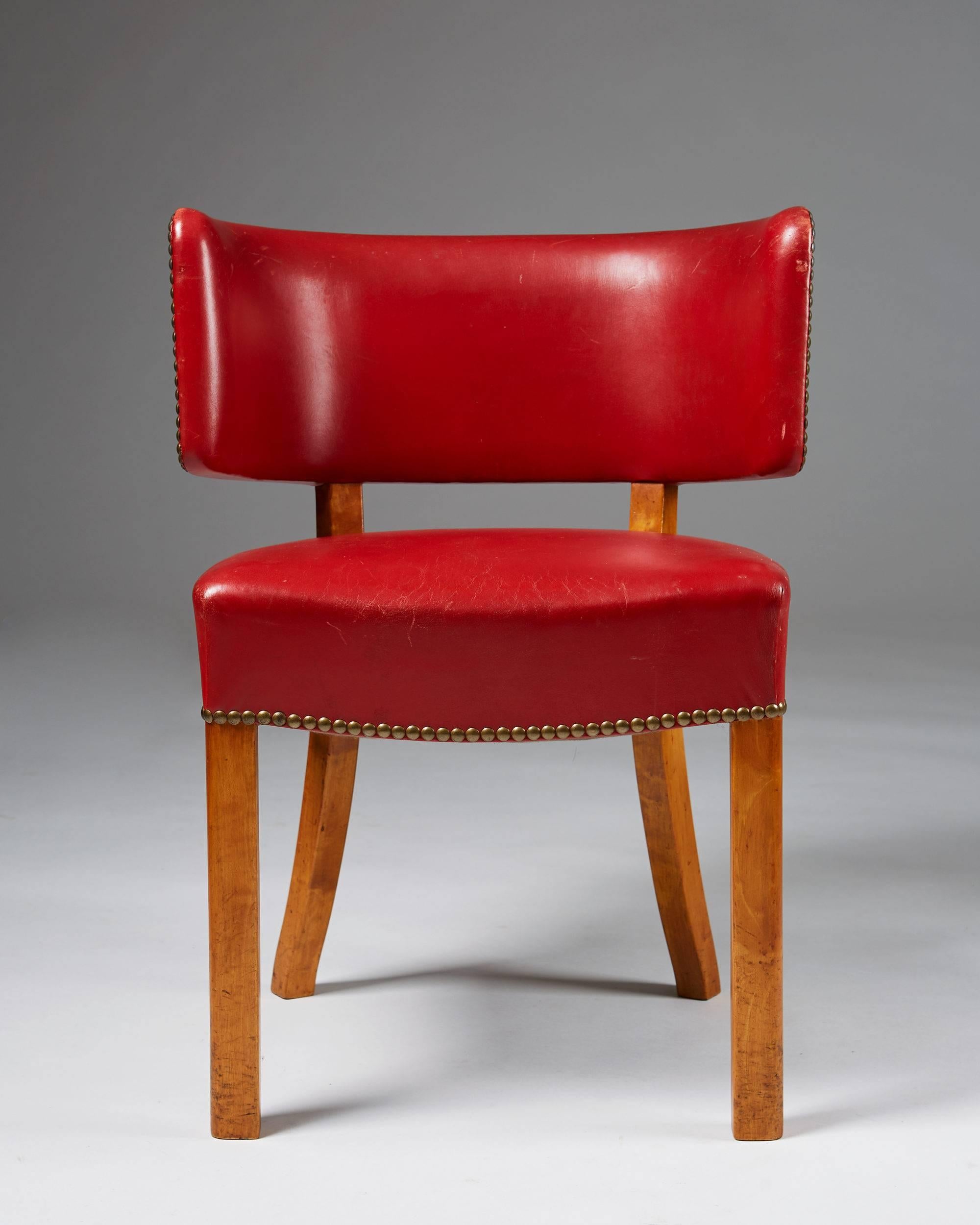Leather Set of Six Chairs, Anonymous, Denmark, 1950s