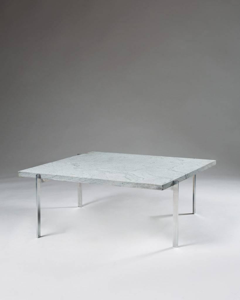 Coffee table PK61 designed by Poul Kjaerholm for E. Kold Christensen, 
Denmark, 1960s.

Chromed steel and Cippolini marble.

H: 33 cm/ 13''
W: 80 cm/ 31 1/2''
D: 80 cm/ 31 1/2''