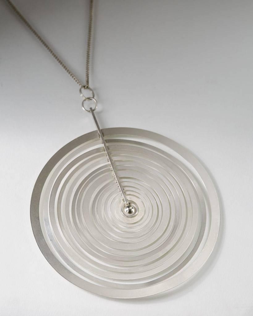 Scandinavian Modern Necklace Silver Moon Designed by Tapio Wirkkala, Finland, 1970s
