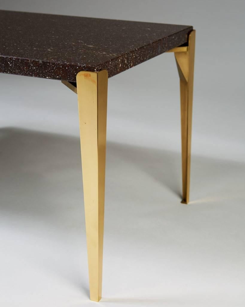 Brass Occasional Table Stone Designed by Josef Frank for Svenskt Tenn, Sweden, 1950s
