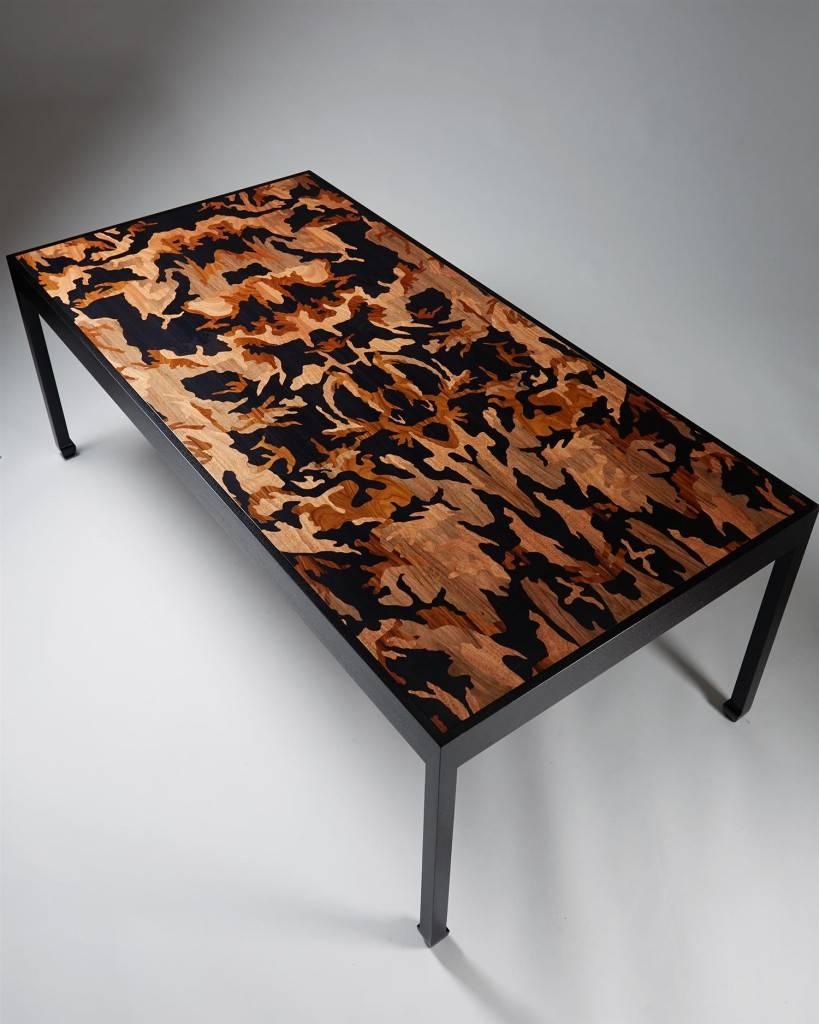 Dining table designed by Morten Höeg Larsen,
Denmark, 2015.

Ebonized wood and various wood inlays.

Unique.