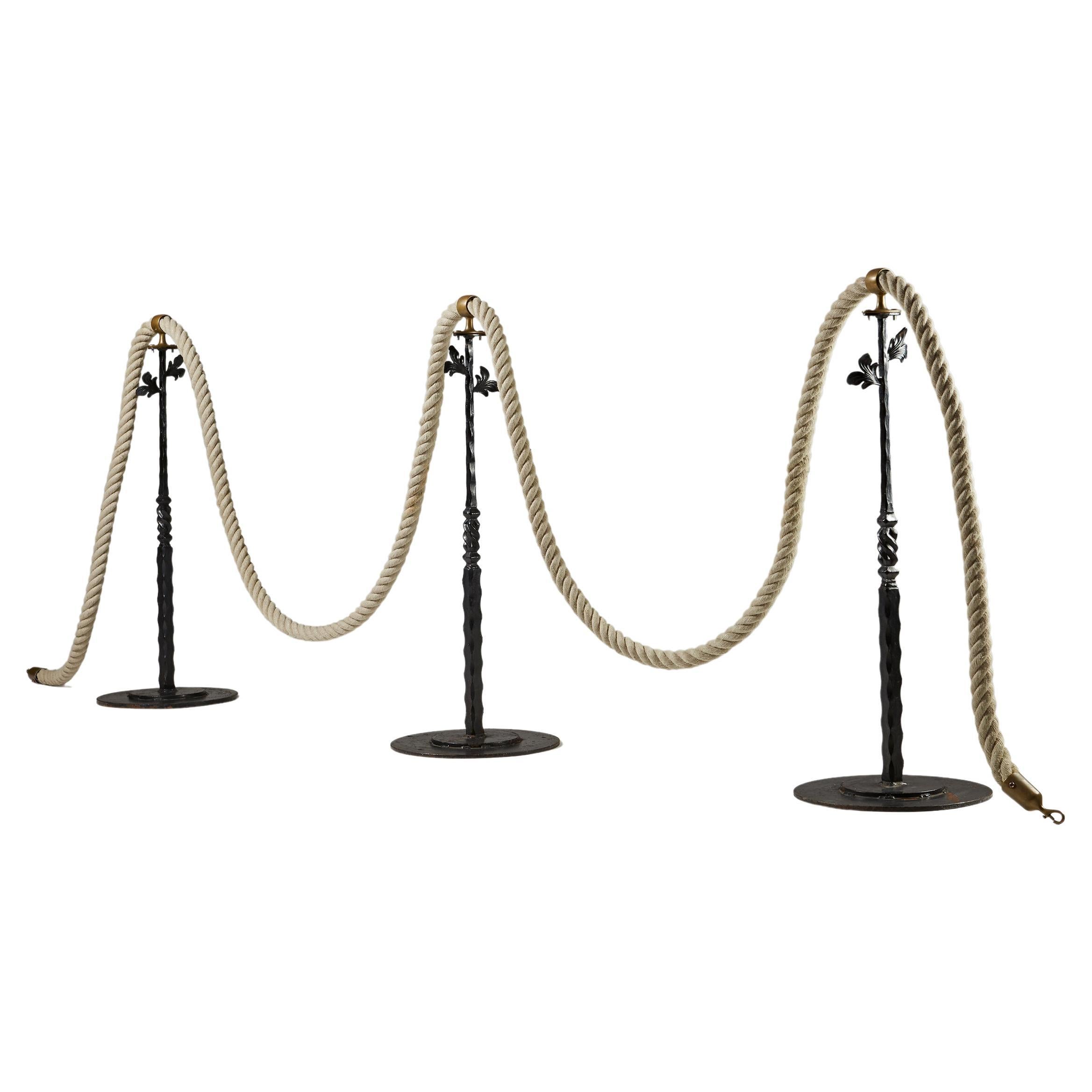 Stanchions with Rope, Anonymous, Sweden, 1900s, Brass, Gate, Room Seperator