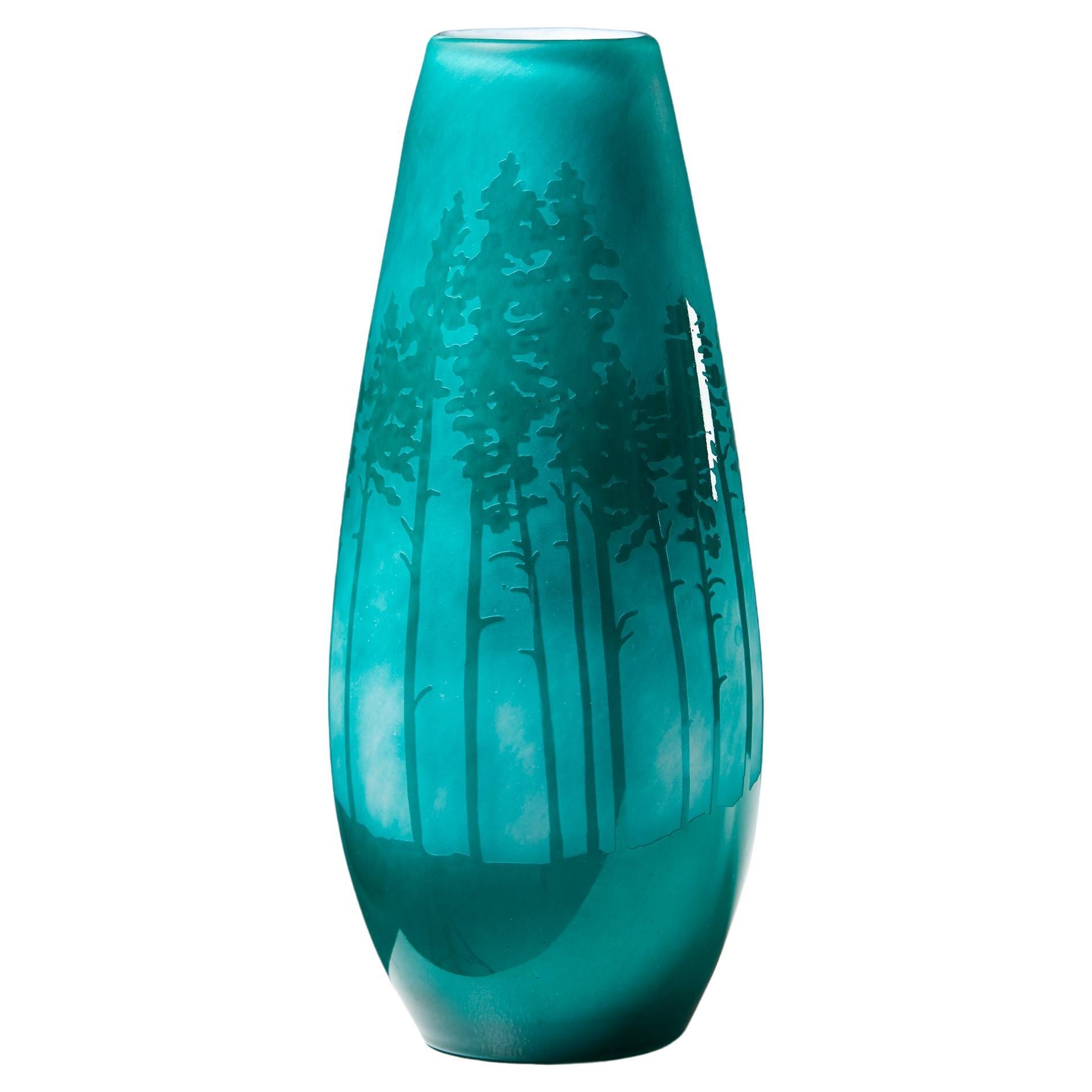 Vase ‘Skogsbruk, Gryning I’ Designed Sissi Westerberg for Reijmyre, Sweden, Blue For Sale