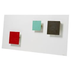 Apliques suecos de los años 80 - Juego de tres cuadrados geométricos en rojo azul y negro