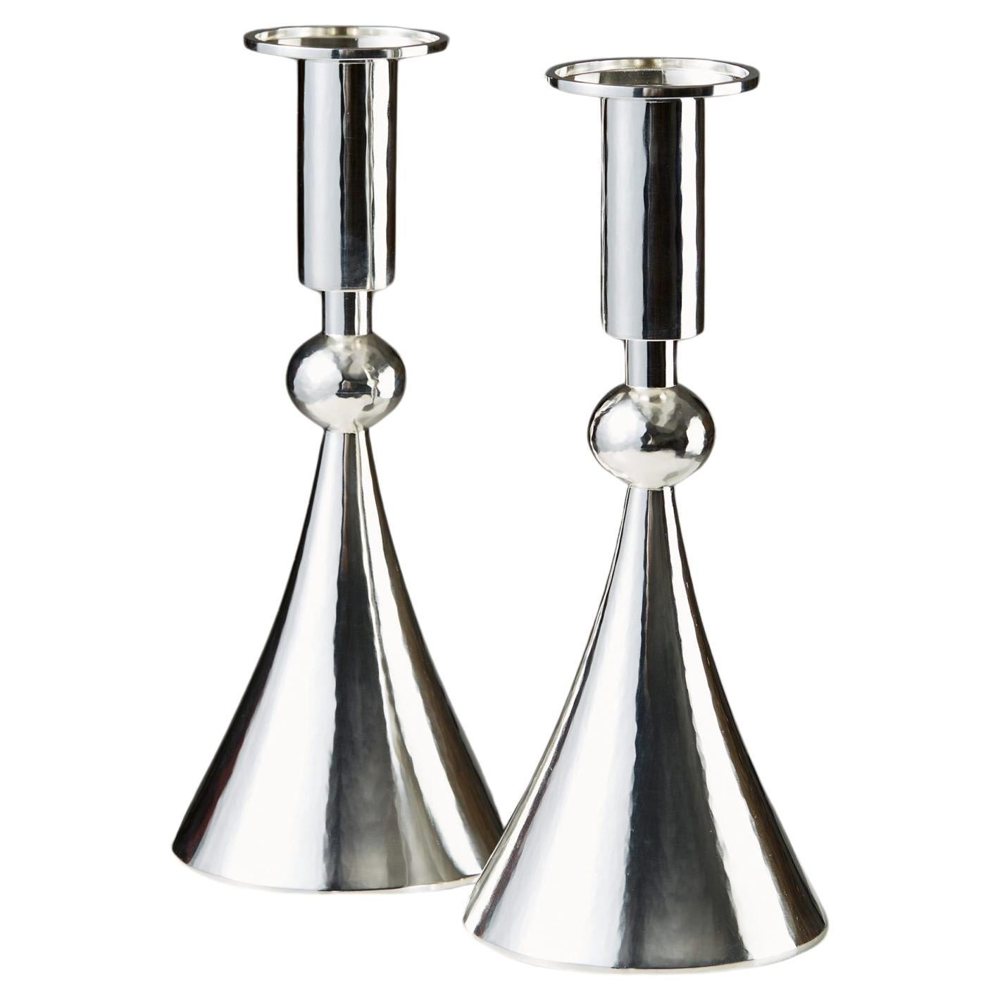 Pair of Candlesticks Designed by Sigurd Persson, Sterling Silver, Sweden, 1964 For Sale