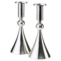 Pair of Candlesticks Designed by Sigurd Persson, Sterling Silver, Sweden, 1964