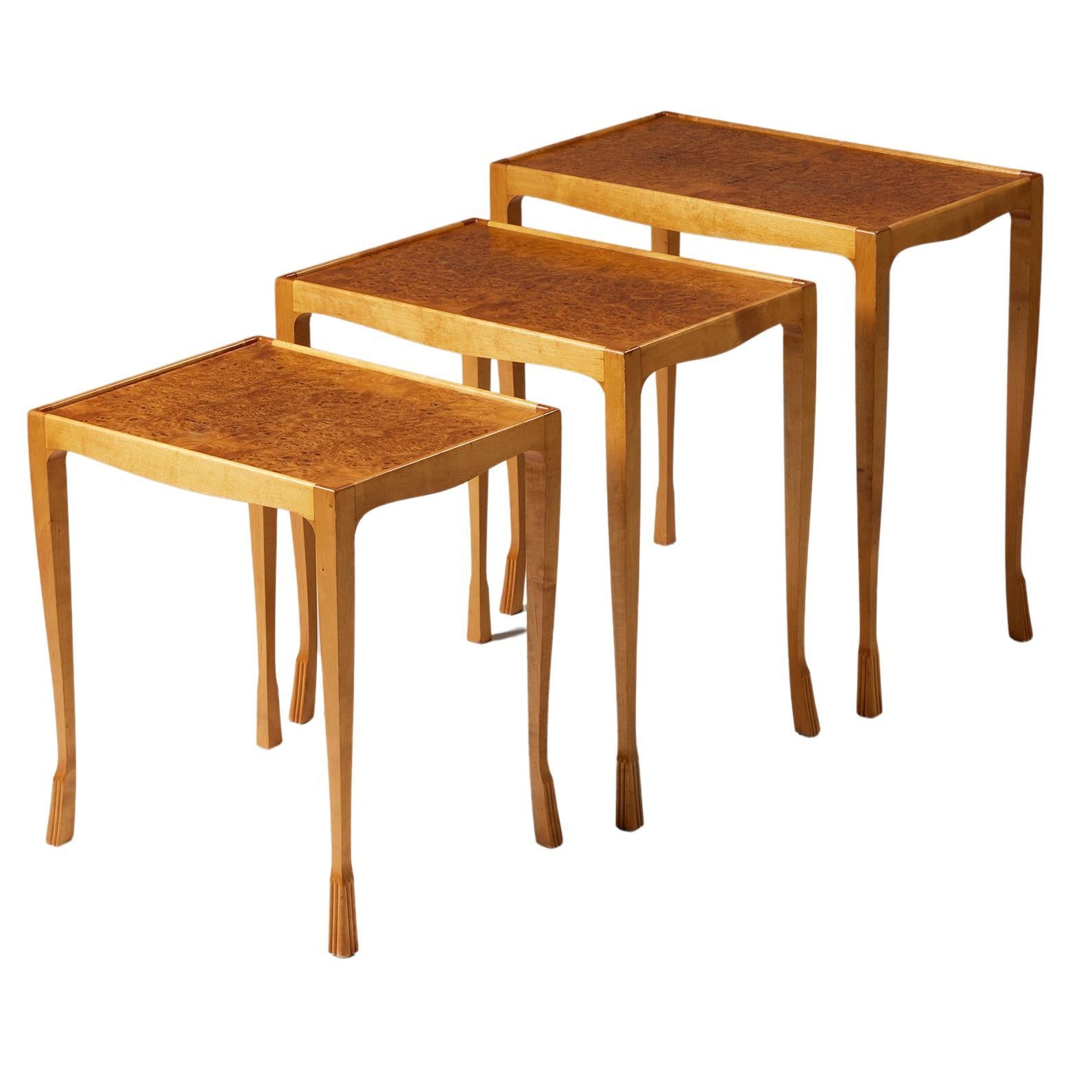 Set of Three Swedish Grace Nesting Tables, Anonymous, Sweden, 1940s For Sale