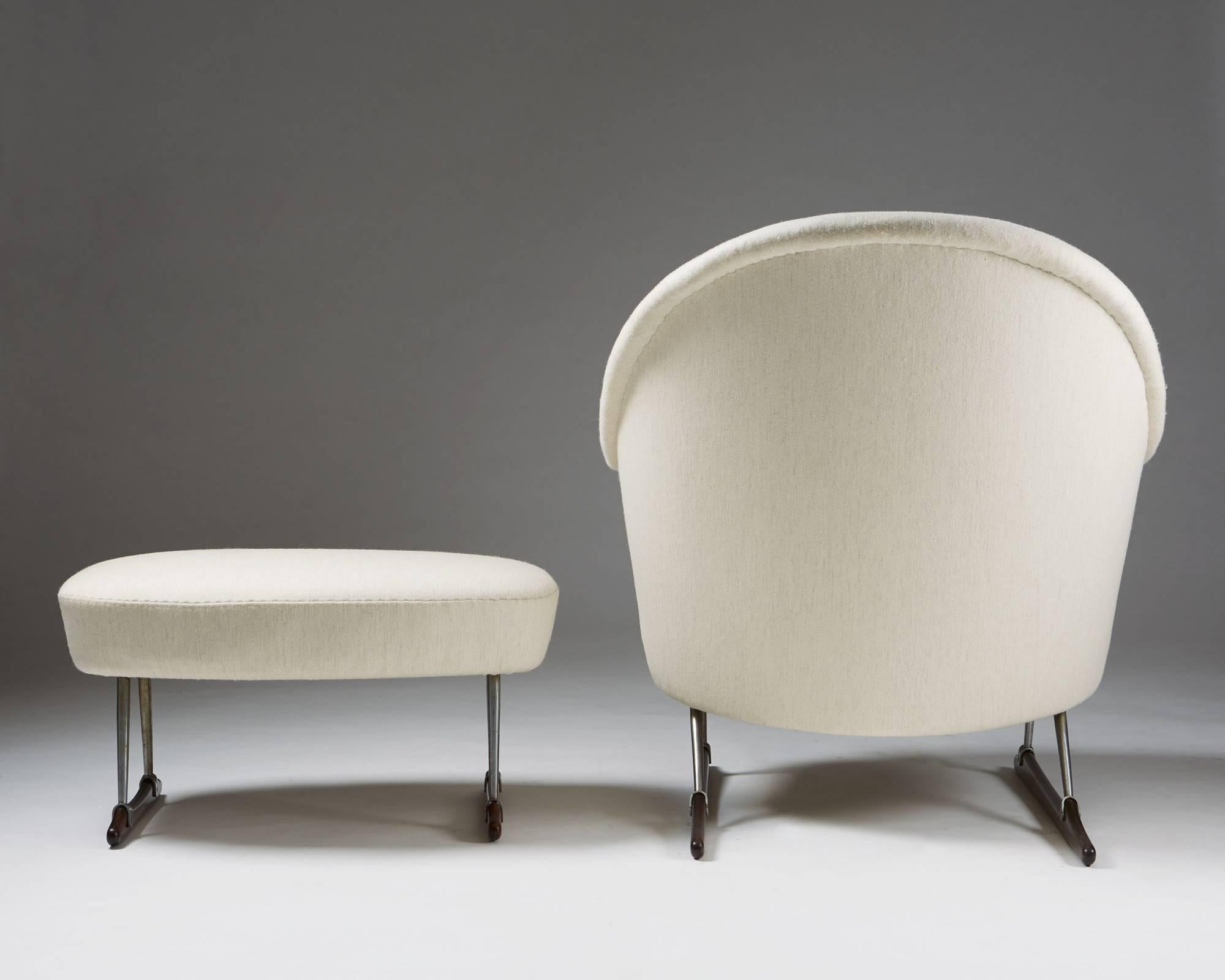 Danish Sleigh Chair and footstool by Børge Mogensen for Tage M Christensen & Co, 1953 For Sale