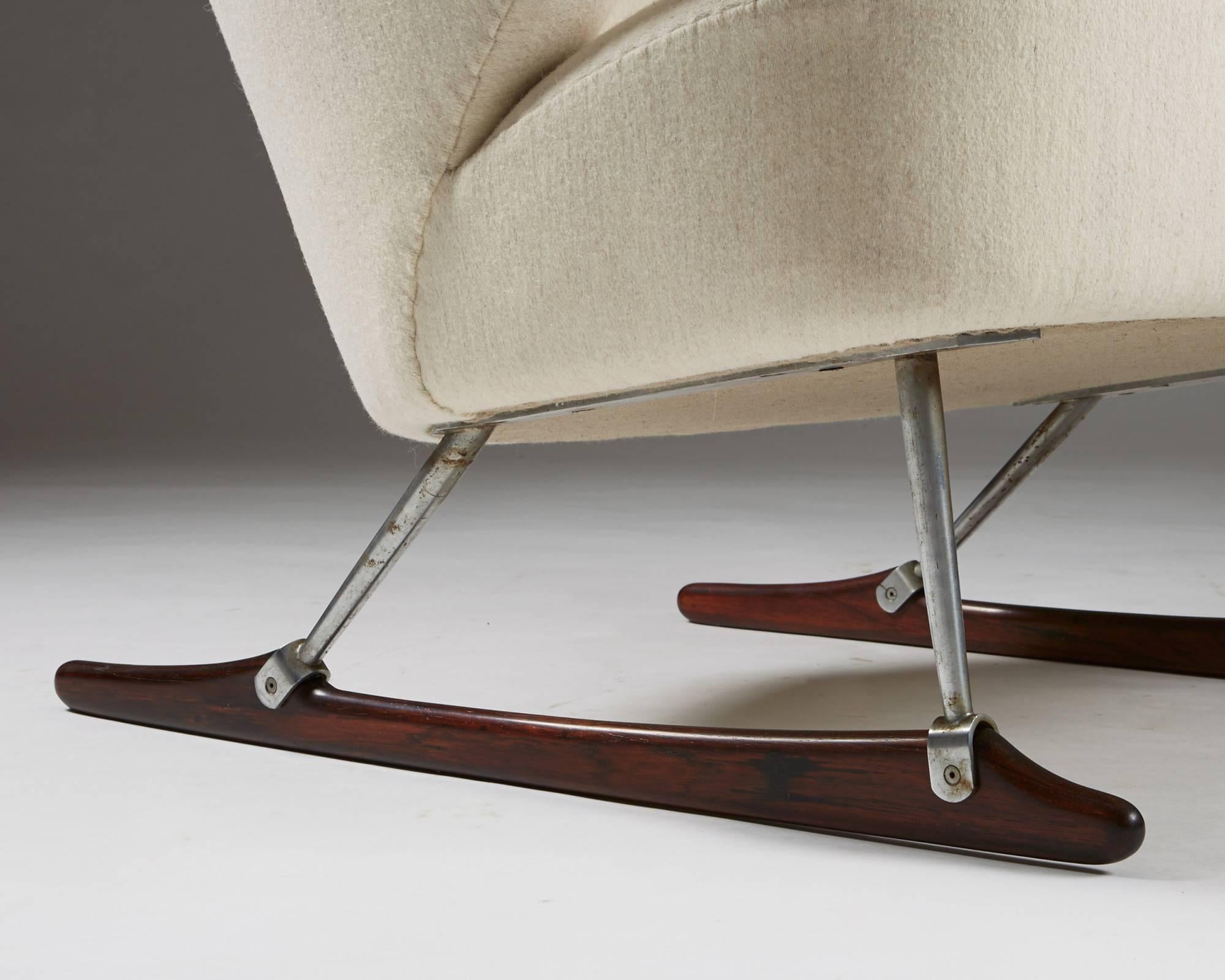 Mid-20th Century Sleigh Chair and footstool by Børge Mogensen for Tage M Christensen & Co, 1953 For Sale