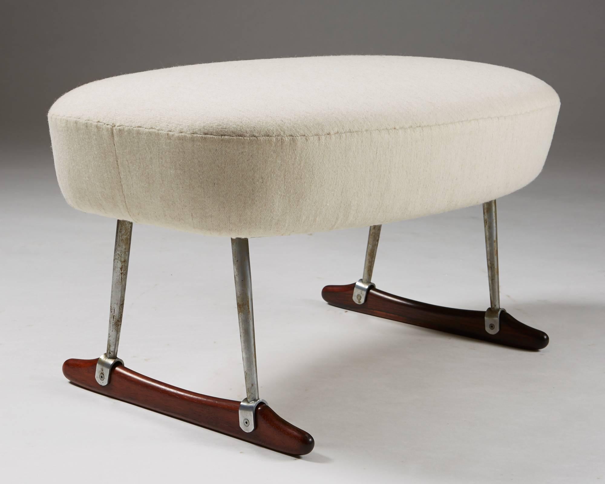 Steel Sleigh Chair and footstool by Børge Mogensen for Tage M Christensen & Co, 1953 For Sale