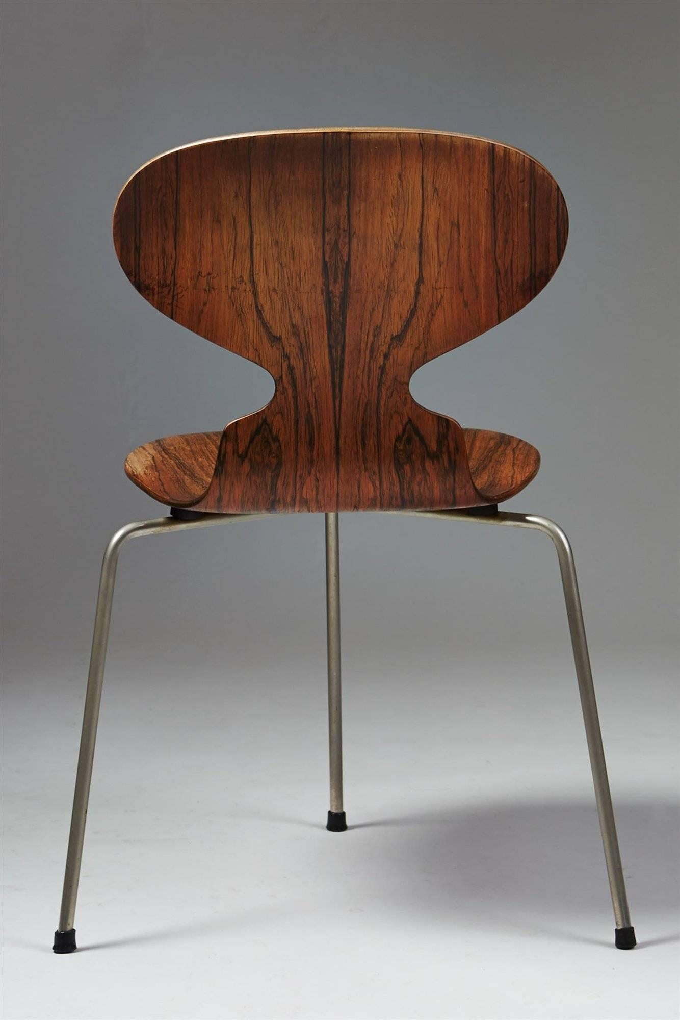 Rosewood Dining Table and Four Chairs, Designed by Arne Jacobsen for Fritz Hansen
