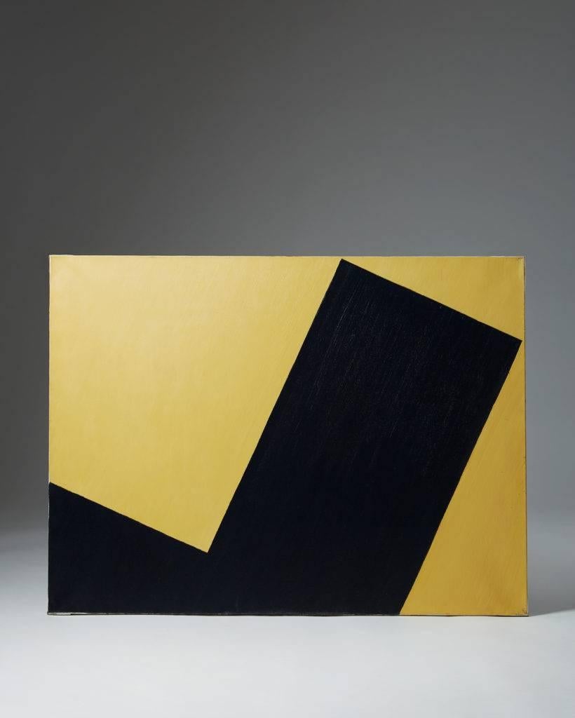Pintura de Sven Hansson,
Suecia. Años 1990-2000.
Óleo sobre lienzo.

Dimensiones:
H: 90 cm
An: 120 cm

Procedencia: herencia del artista.

Trabajando en un estilo puramente geométrico y no figurativo, Sven Hansson fue un pintor sueco que actualmente