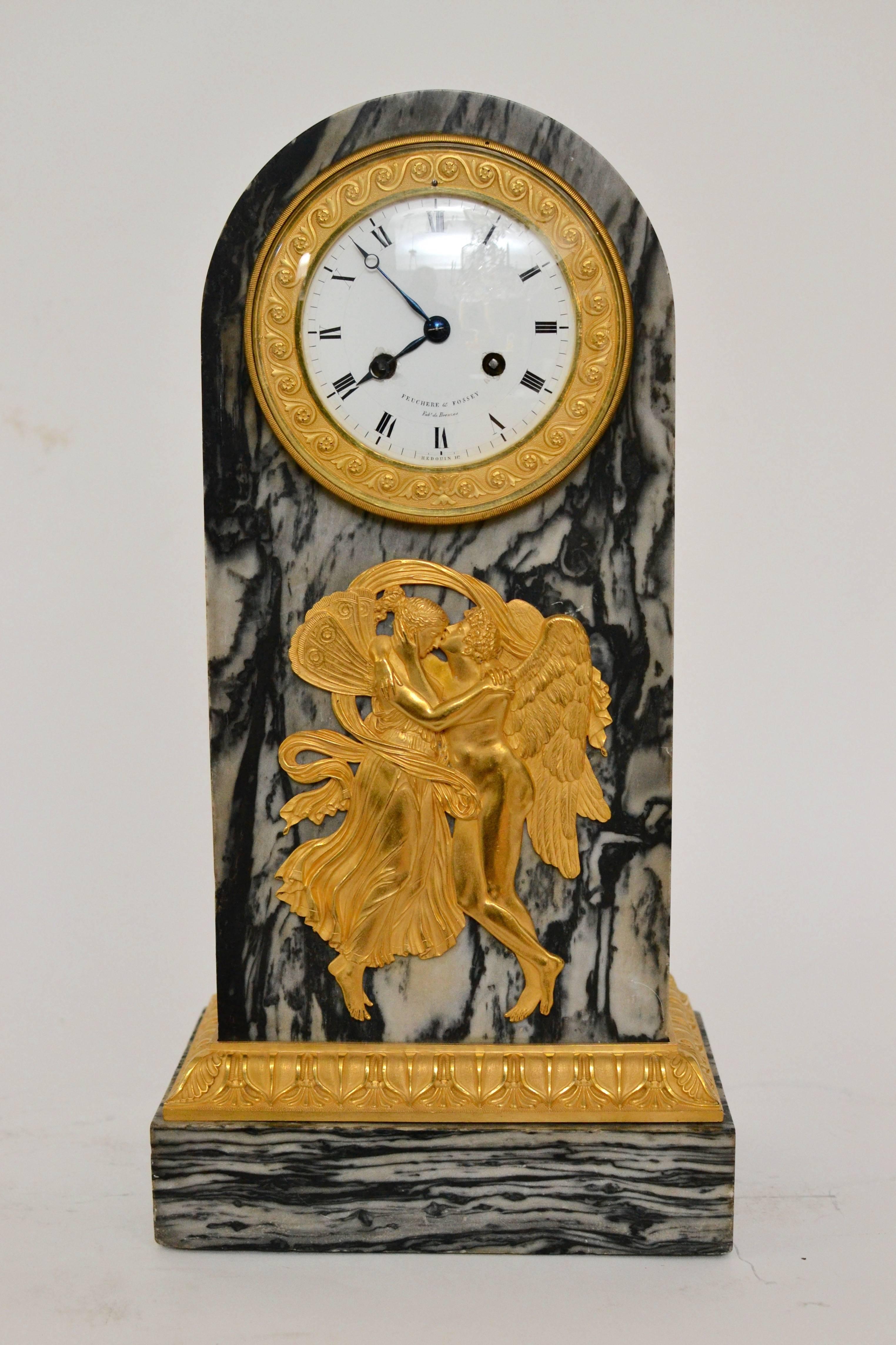 An Empire mantel clock, the dial signed Feuchere & Fossey Fts de Bronzes (Pierre François Feuchère, 1737-1823, Jules Fossey, 1806-1858) und Hedouin Horler (active Rue de Montmorency, 1812), France, circa 1825.
 