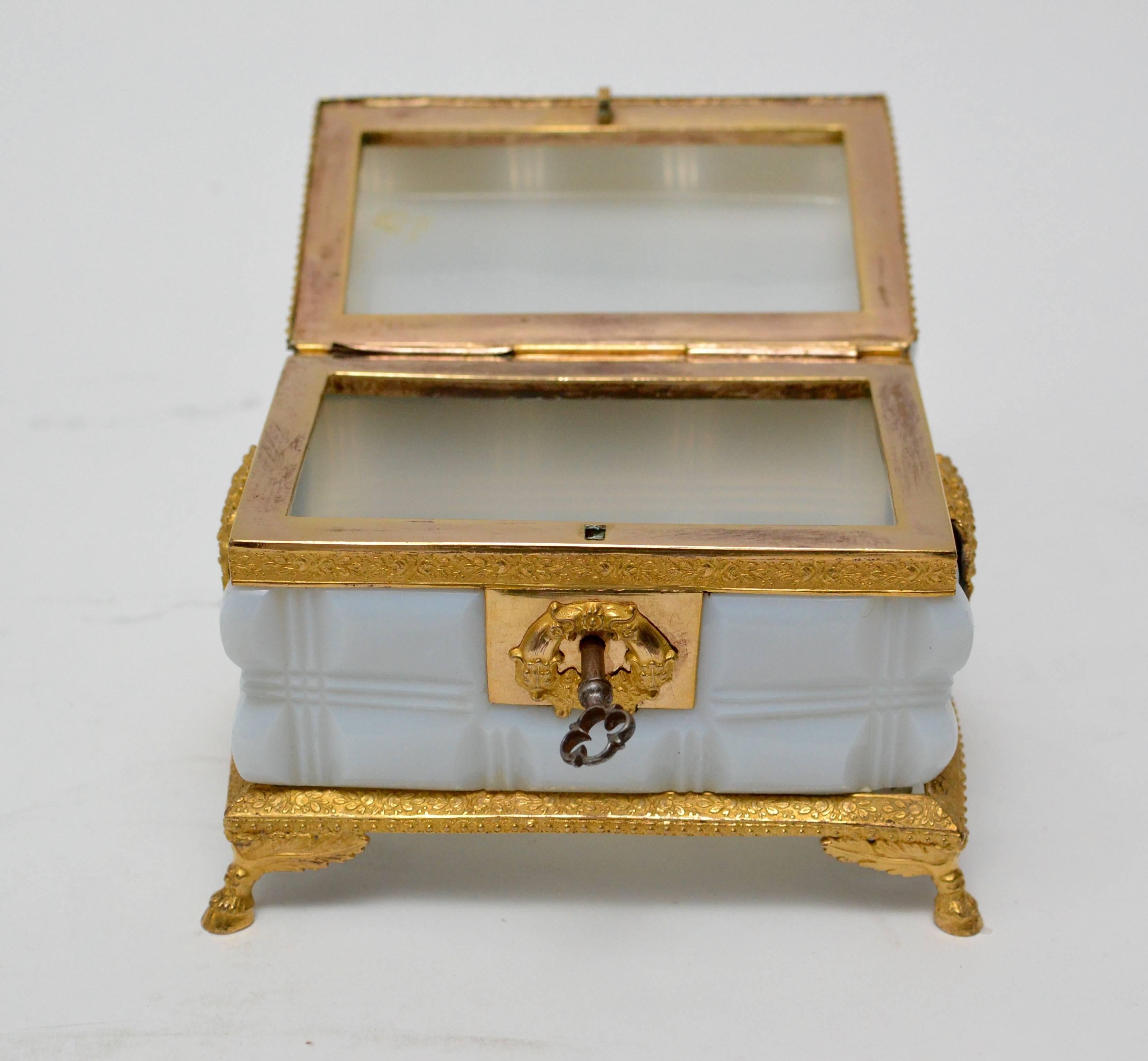 Empire Gilt Bronze-Mounted Opaline Glass Box In Excellent Condition In Stockholm, SE