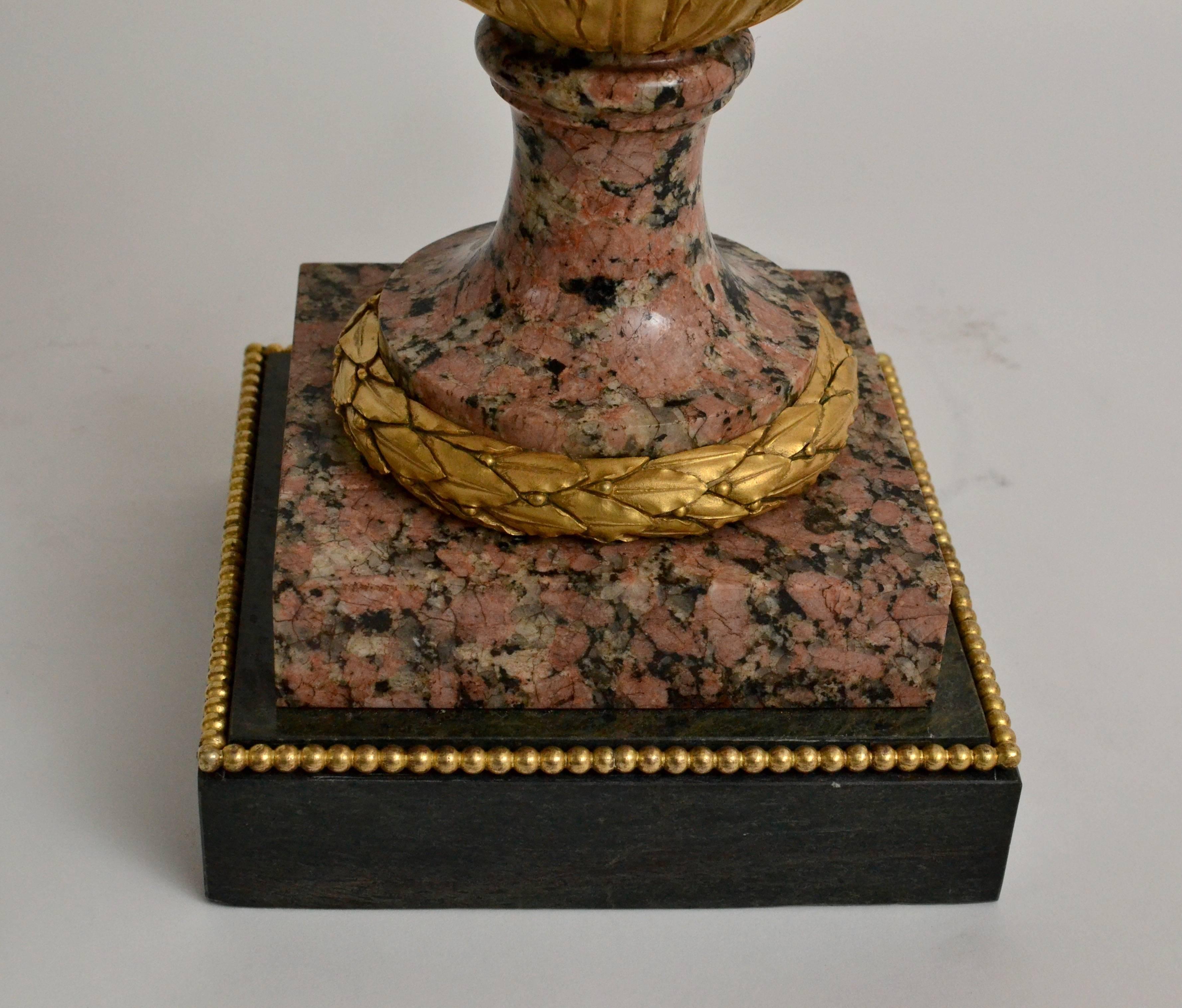 Gilt A Large Pair of Ormolu Mounted Louis XVI Style Granite Urns, 19th Century