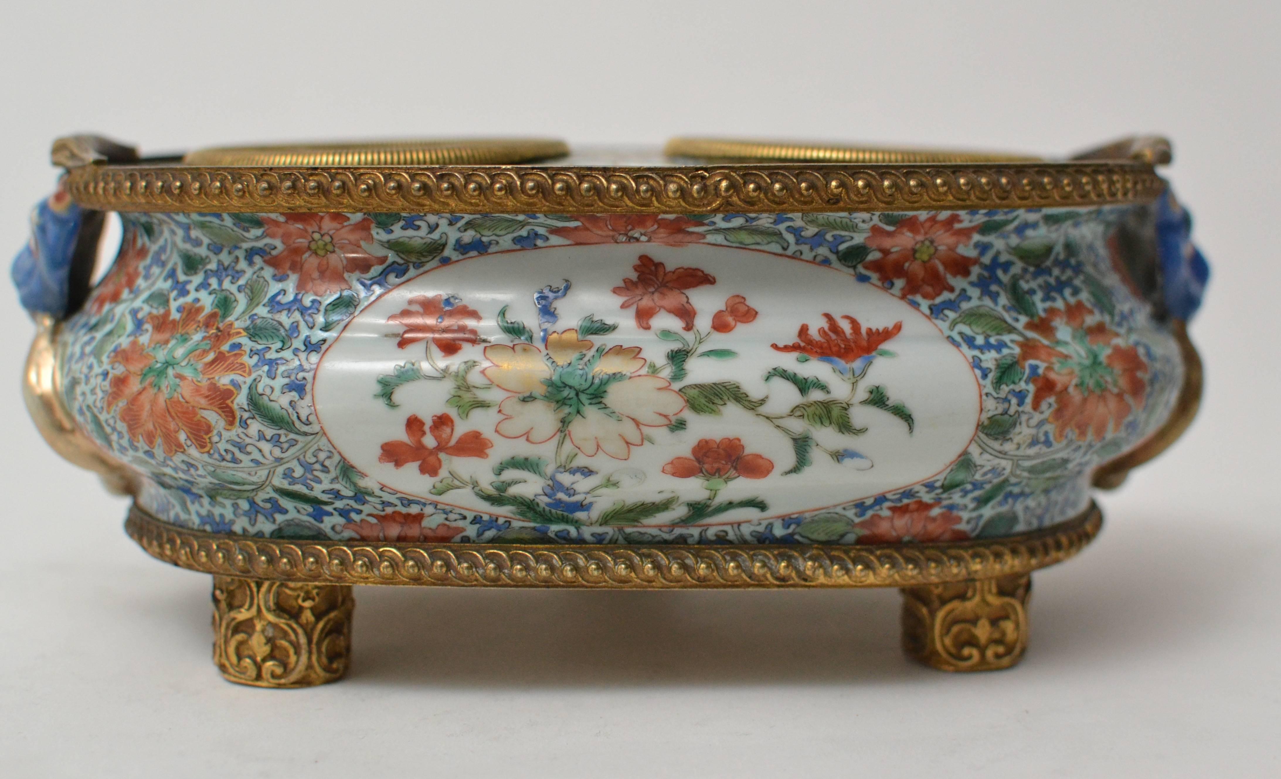 Porcelain Chinese 18th Century Ormolu-Mounted Famille Verte Inkstand