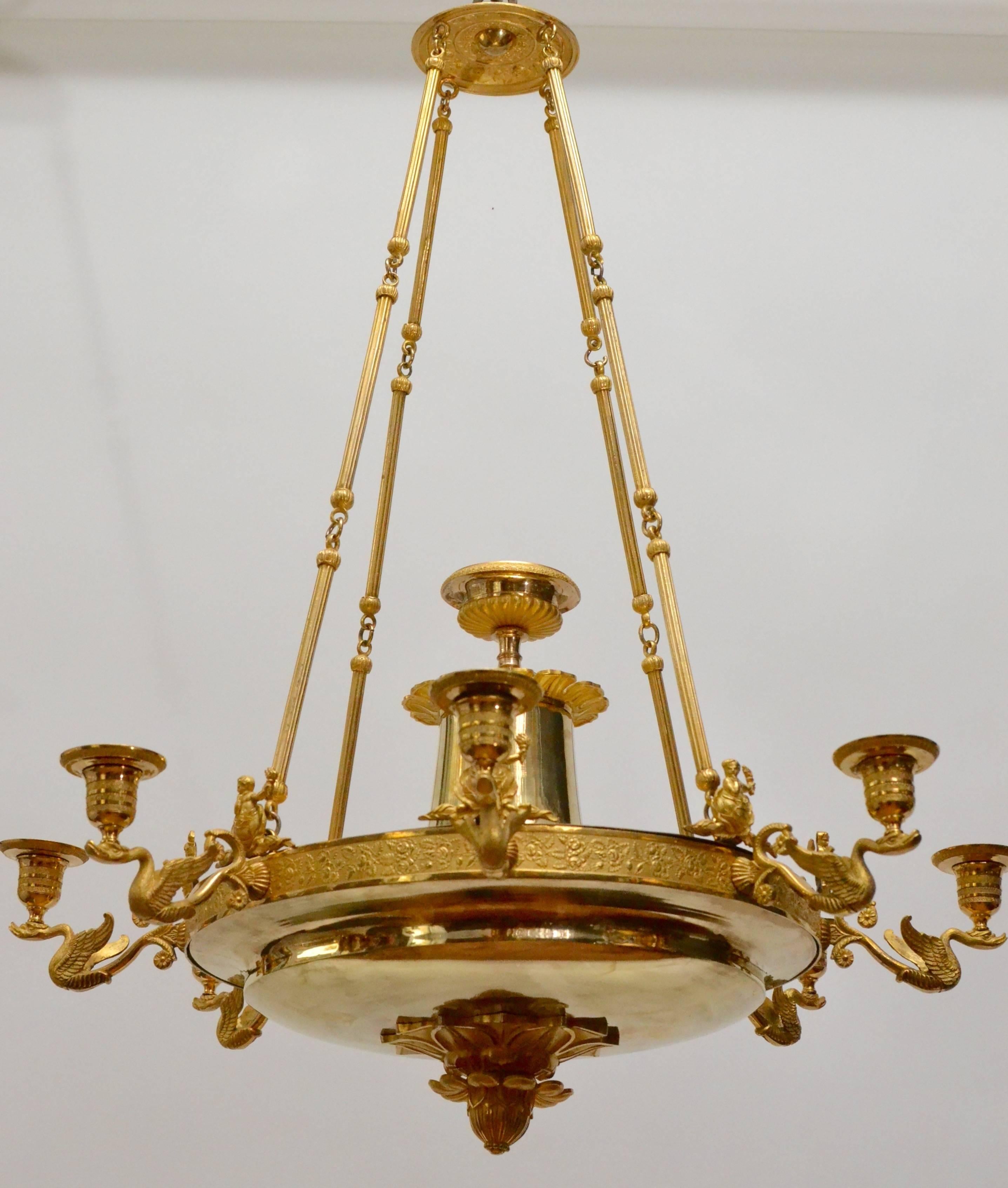 A Swedish gilt bronze chandelier, Stockholm, circa 1825.