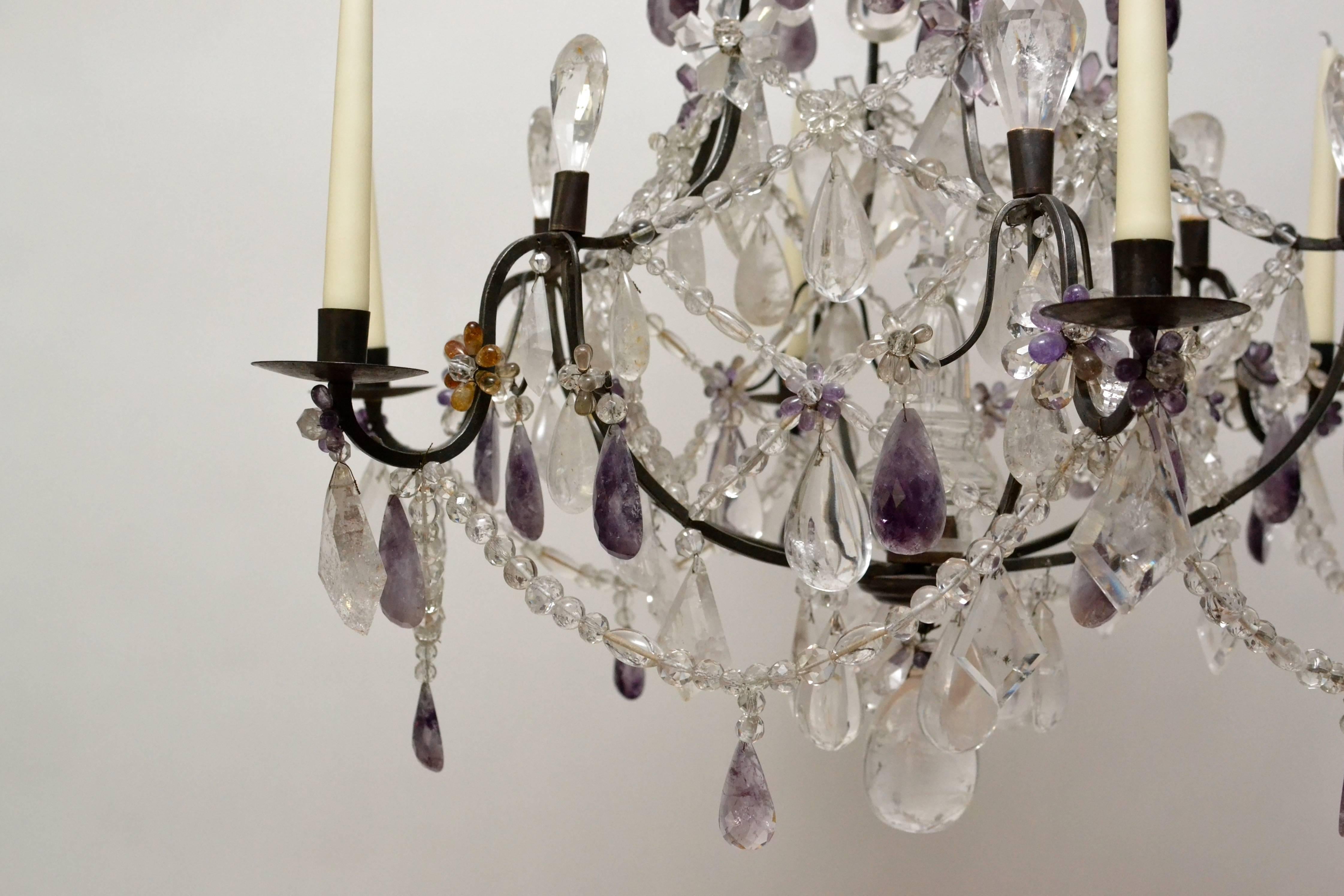 A Rococo rock crystal chandelier, 19th century.