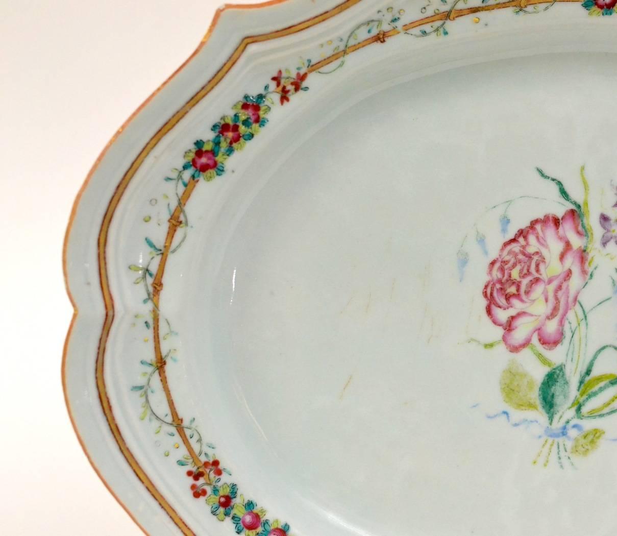 An oval Chinese famille rose tureen dish, 18th century.