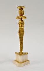 Rare Pair of Empire Gilt Bronze and Marble Candlesticks