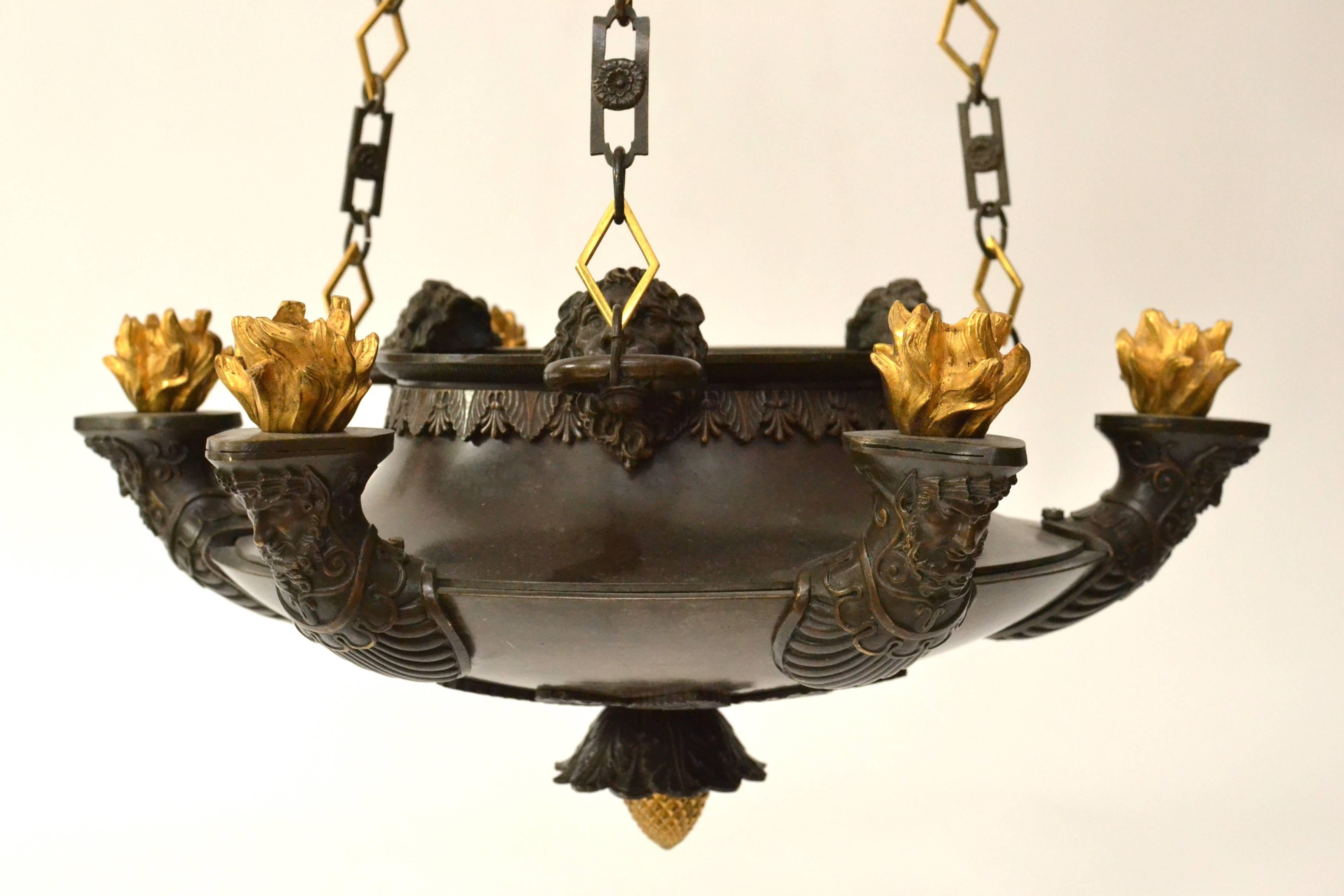 European Patinated and Gilt Bronze Empire Chandelier