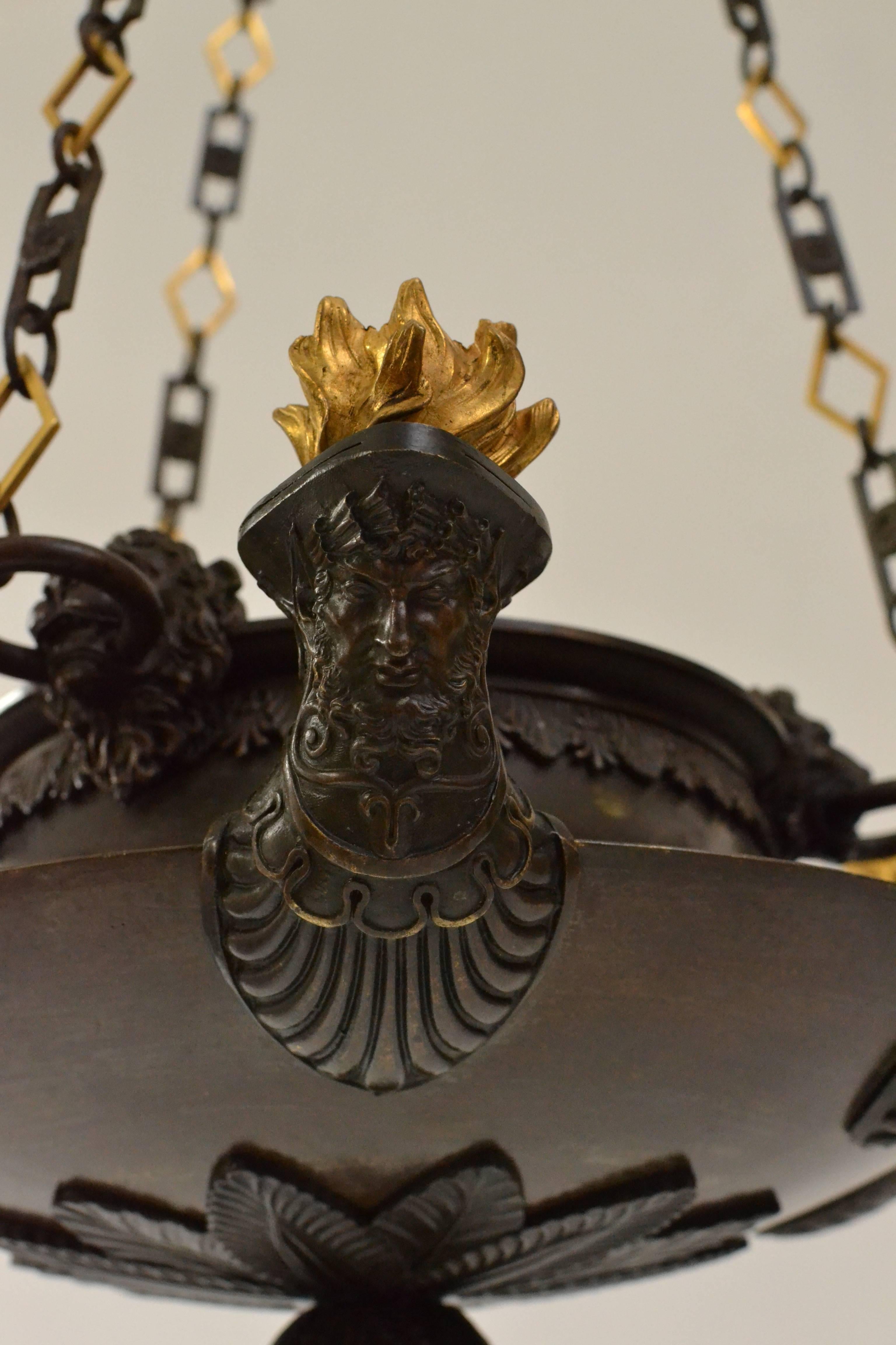 Patinated and Gilt Bronze Empire Chandelier In Excellent Condition In Stockholm, SE