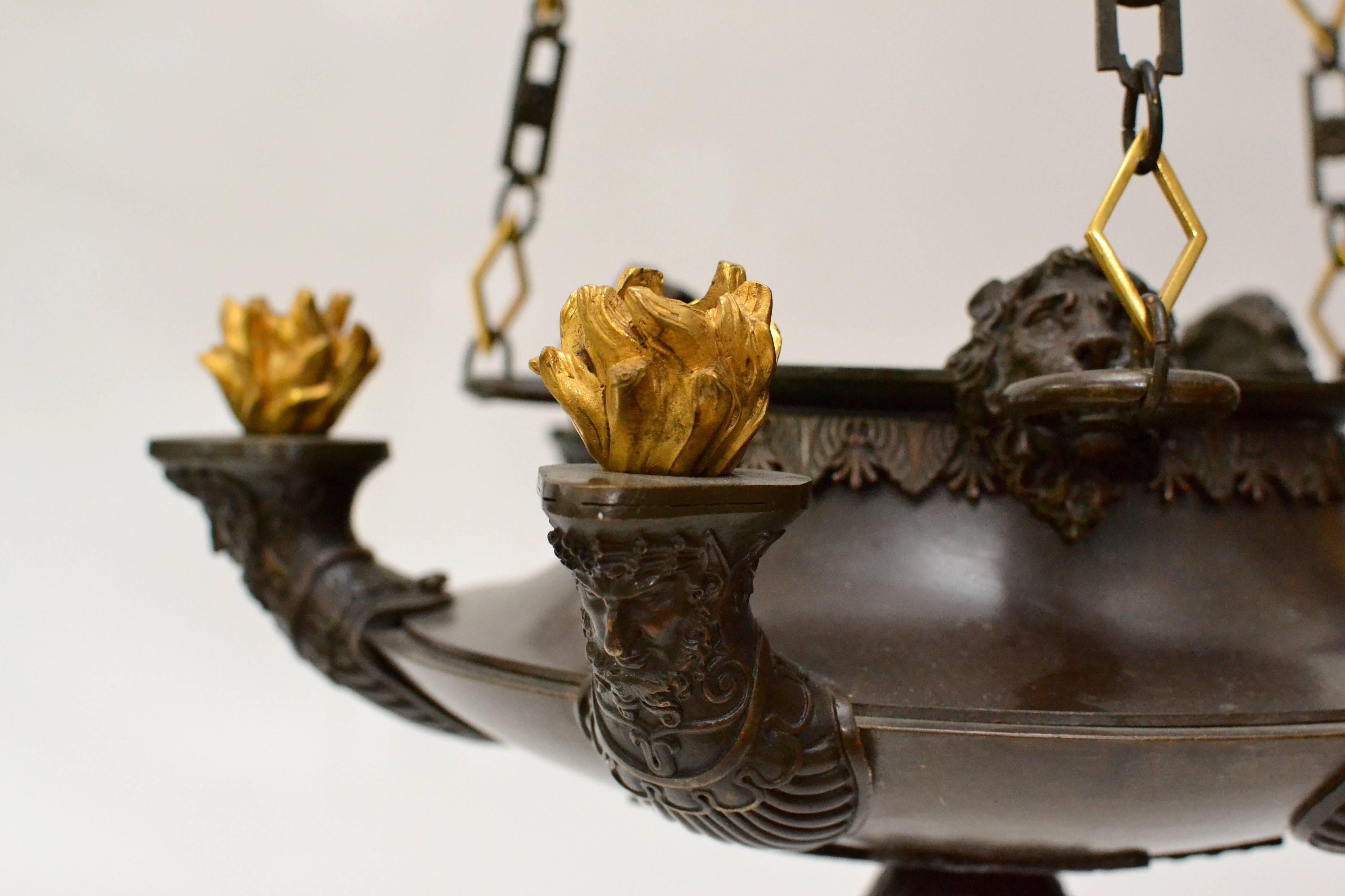 19th Century Patinated and Gilt Bronze Empire Chandelier