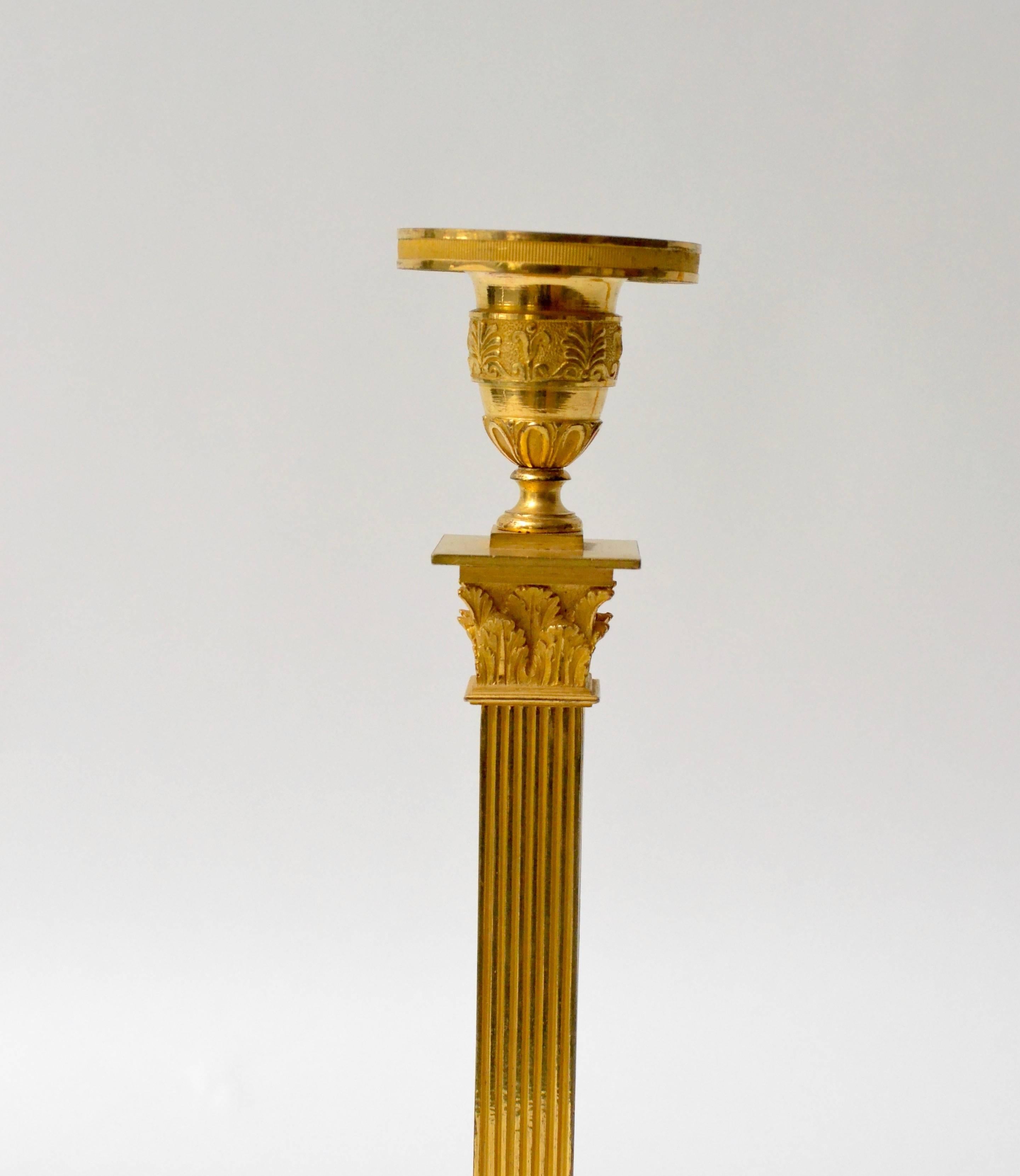 Pair of Empire Gilt Bronze Candlesticks, Possibly Vienna In Excellent Condition In Stockholm, SE