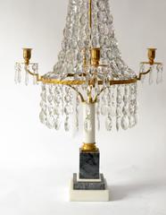 Pair of Louis XVI Crystal and Gilt Bronze Candelabra with a Marble Base