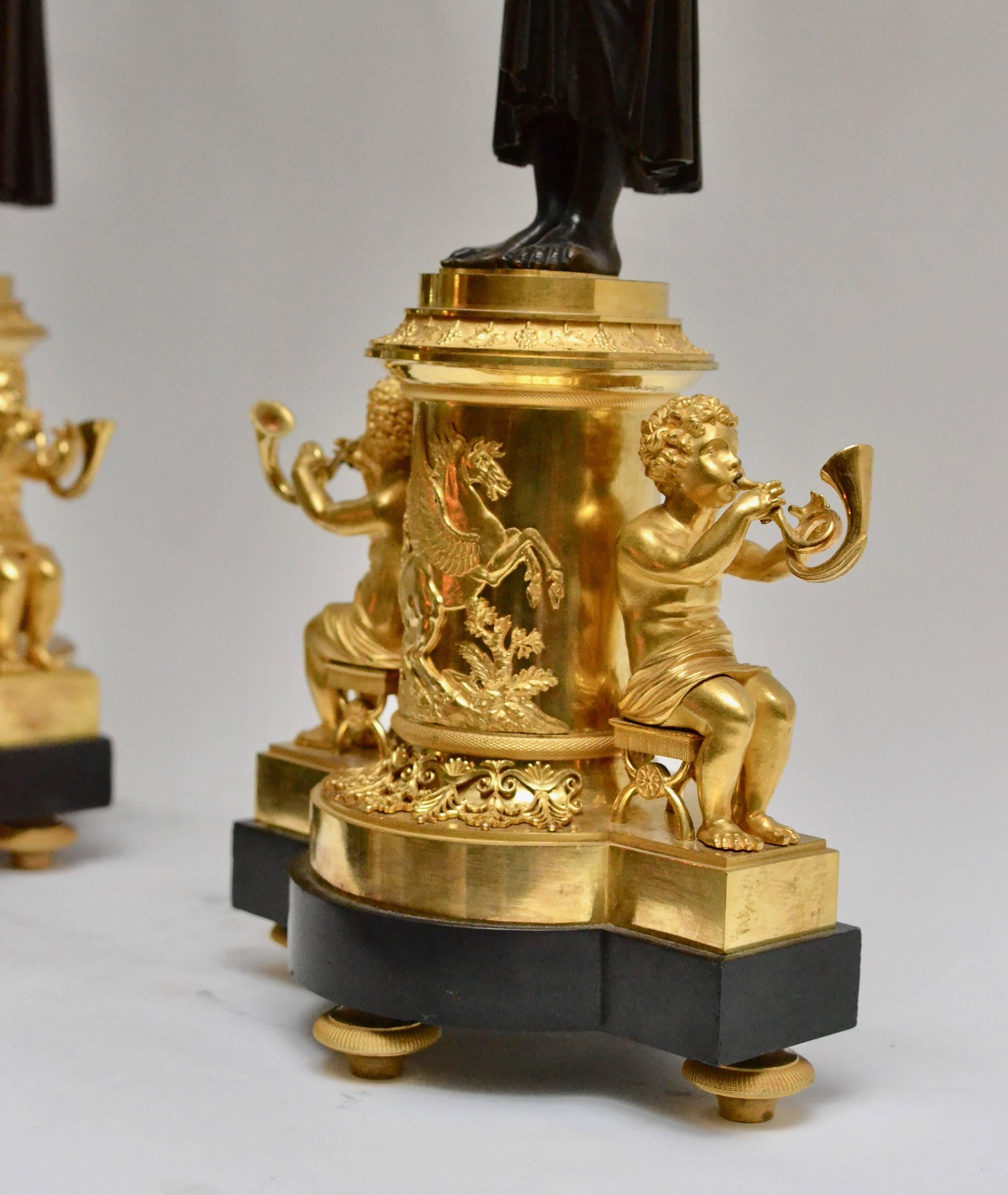 Pair of Important Gilt Bronze Empire Candelabra, Paris, circa 1805 3