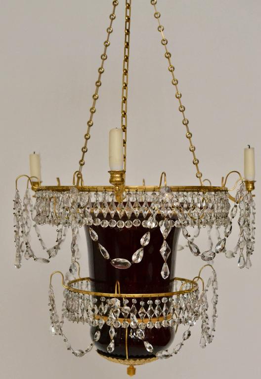 Gilt Russian Empire Rubyglass Lantern Chandelier, 19th Century