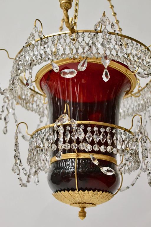 Baltic Russian Empire Rubyglass Lantern Chandelier, 19th Century