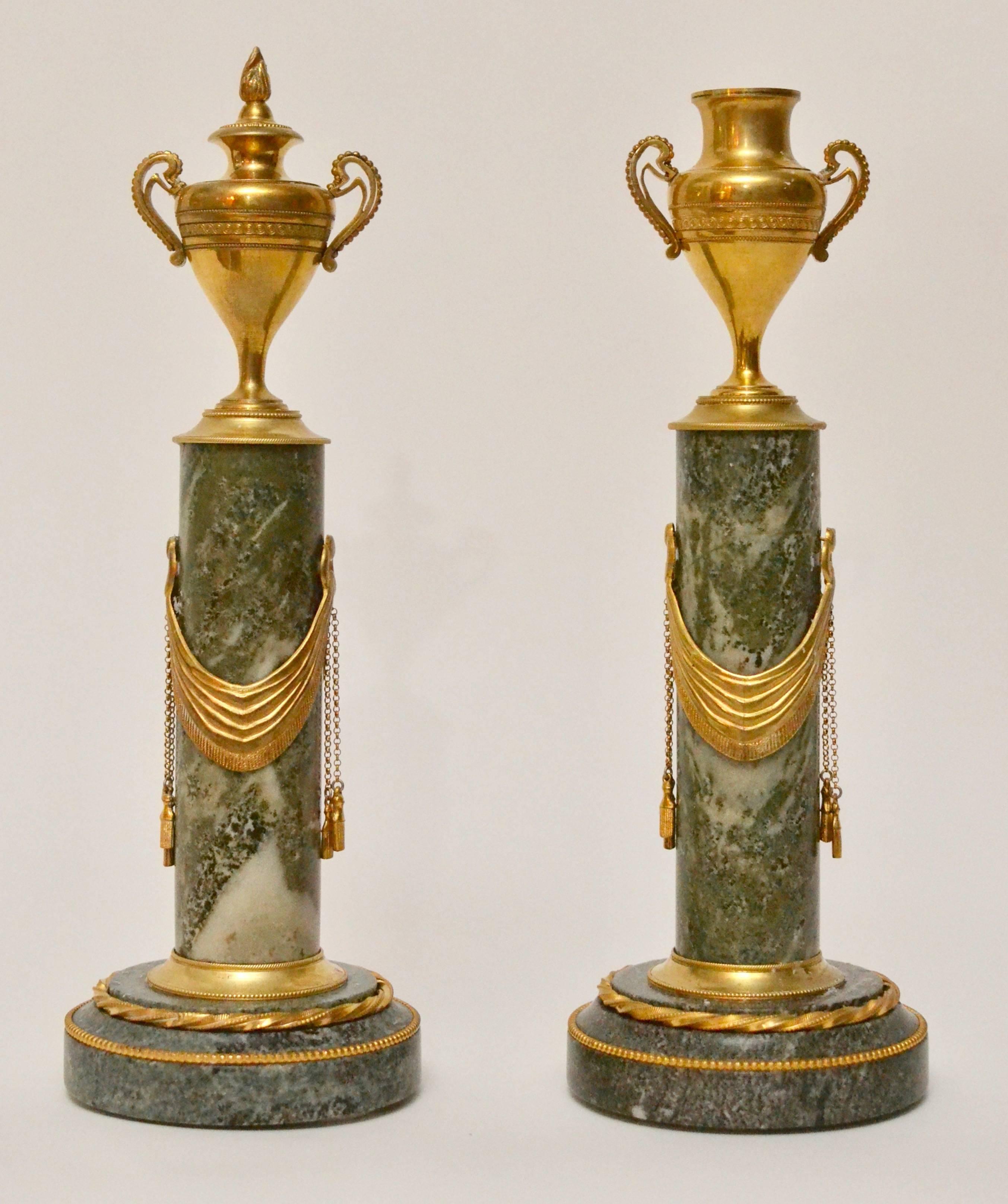 Swedish Pair of Gustavian Marble and Gilt Bronze Cassolettes, 19th Century