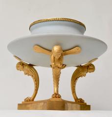 Swedish Brazier Shaped Opaline Glass Urn on a Carved Giltwood Stand, circa 1805