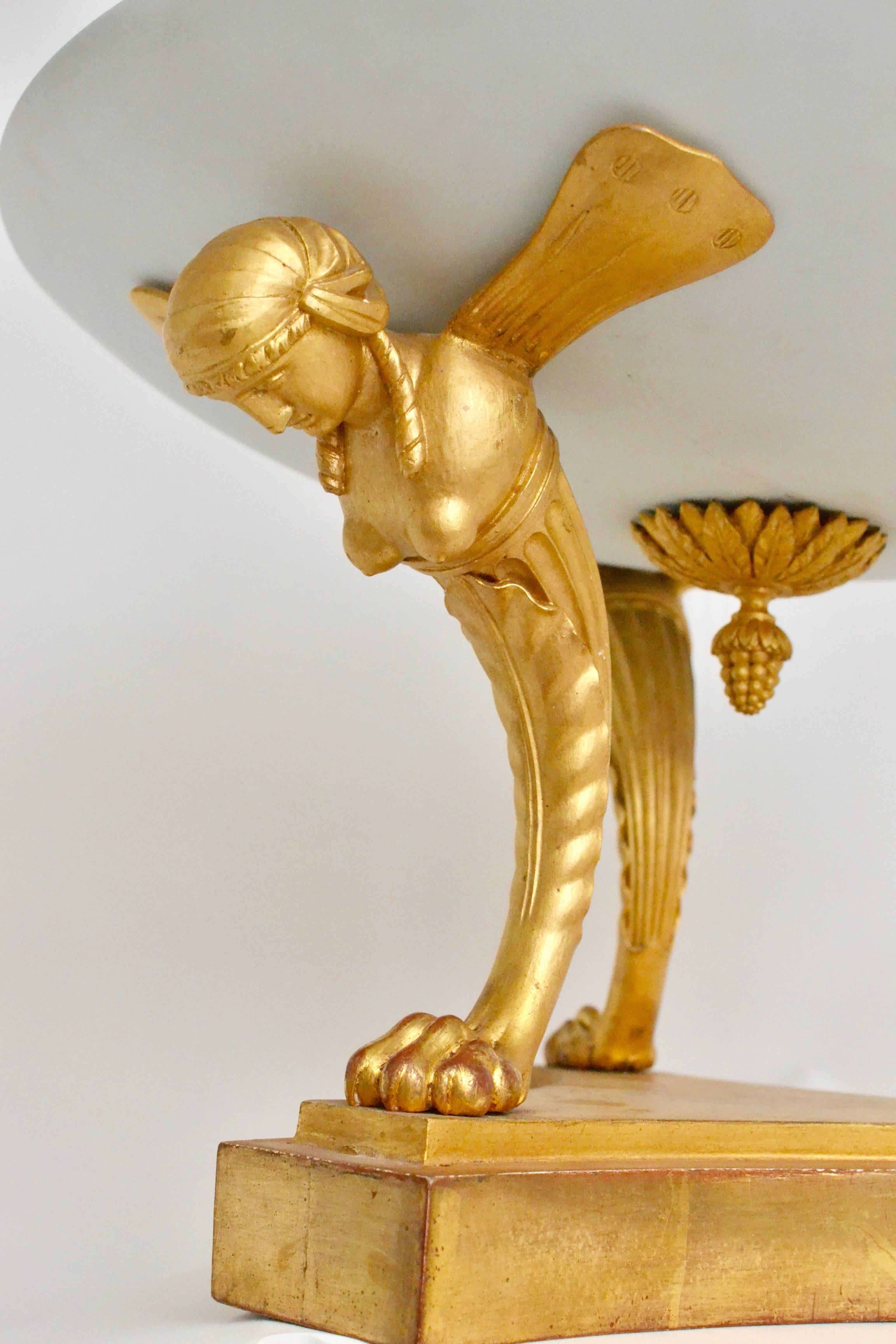 Swedish Brazier Shaped Opaline Glass Urn on a Carved Giltwood Stand, circa 1805 2