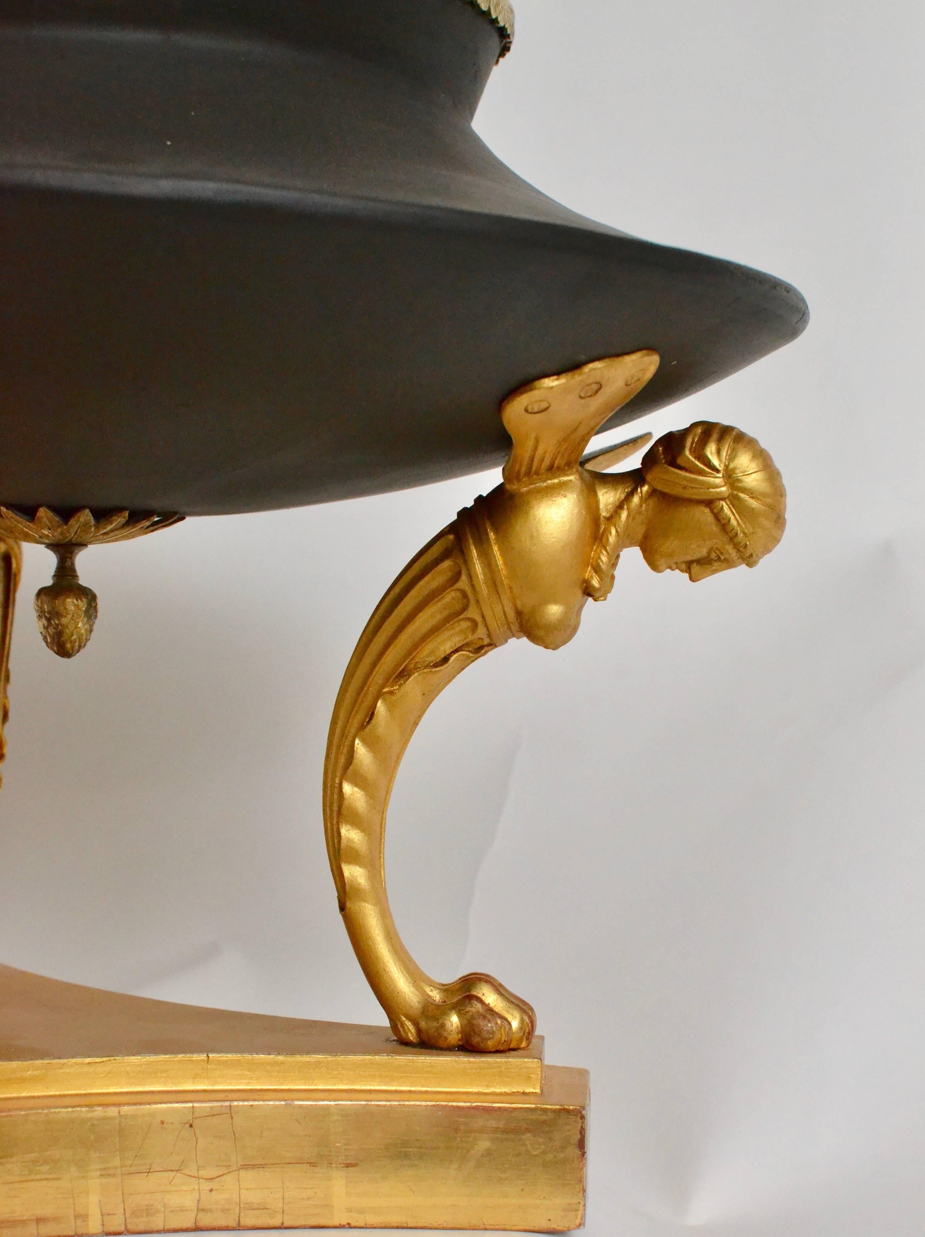 Early 19th Century Rare Swedish Brazier Shaped Bronze Urn on a Carved Giltwood Stand, circa 1805