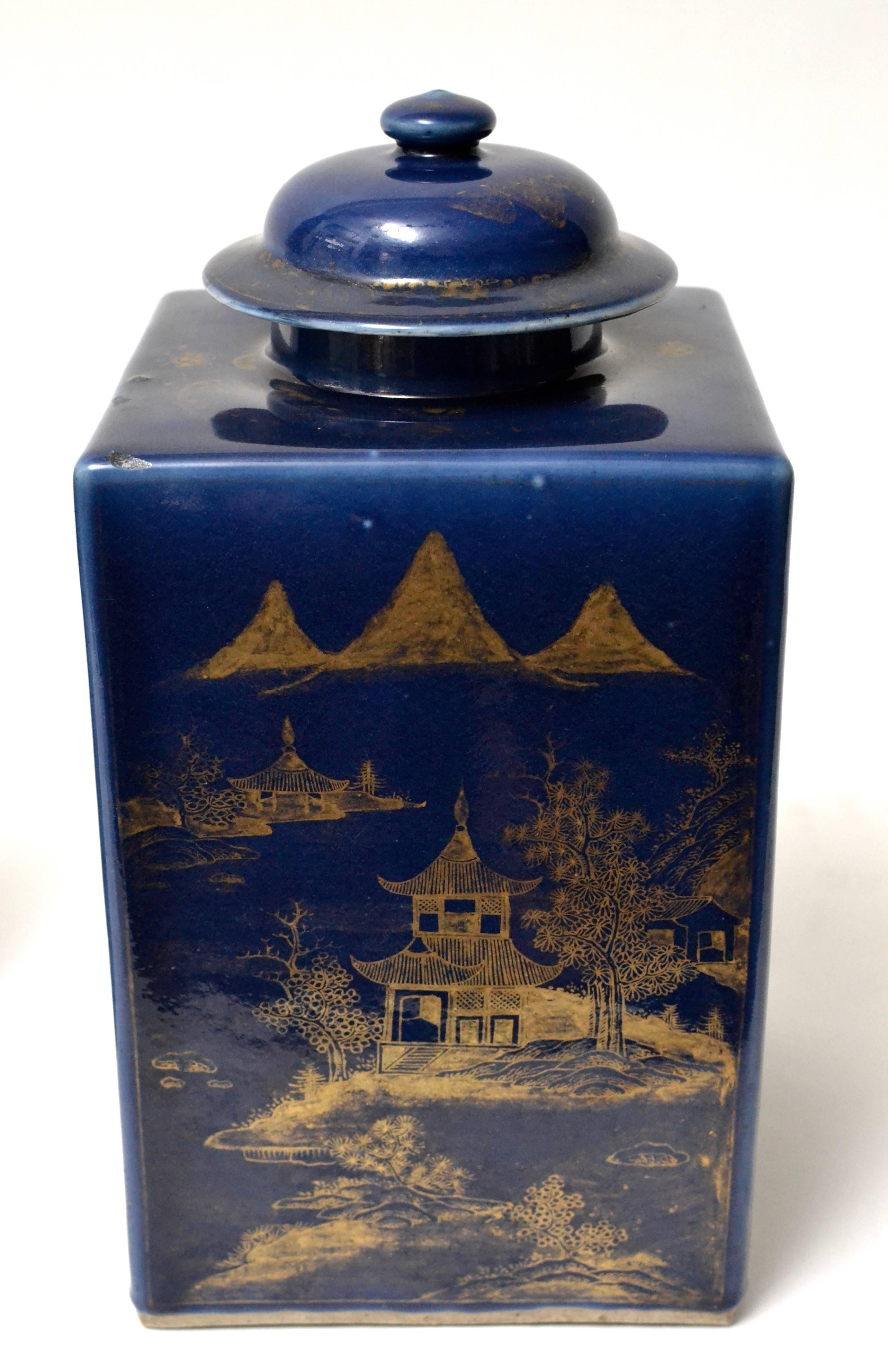 Late 18th Century Pair of Powder Blue Chinese Tea Caddy Urns with Lids, circa 1800