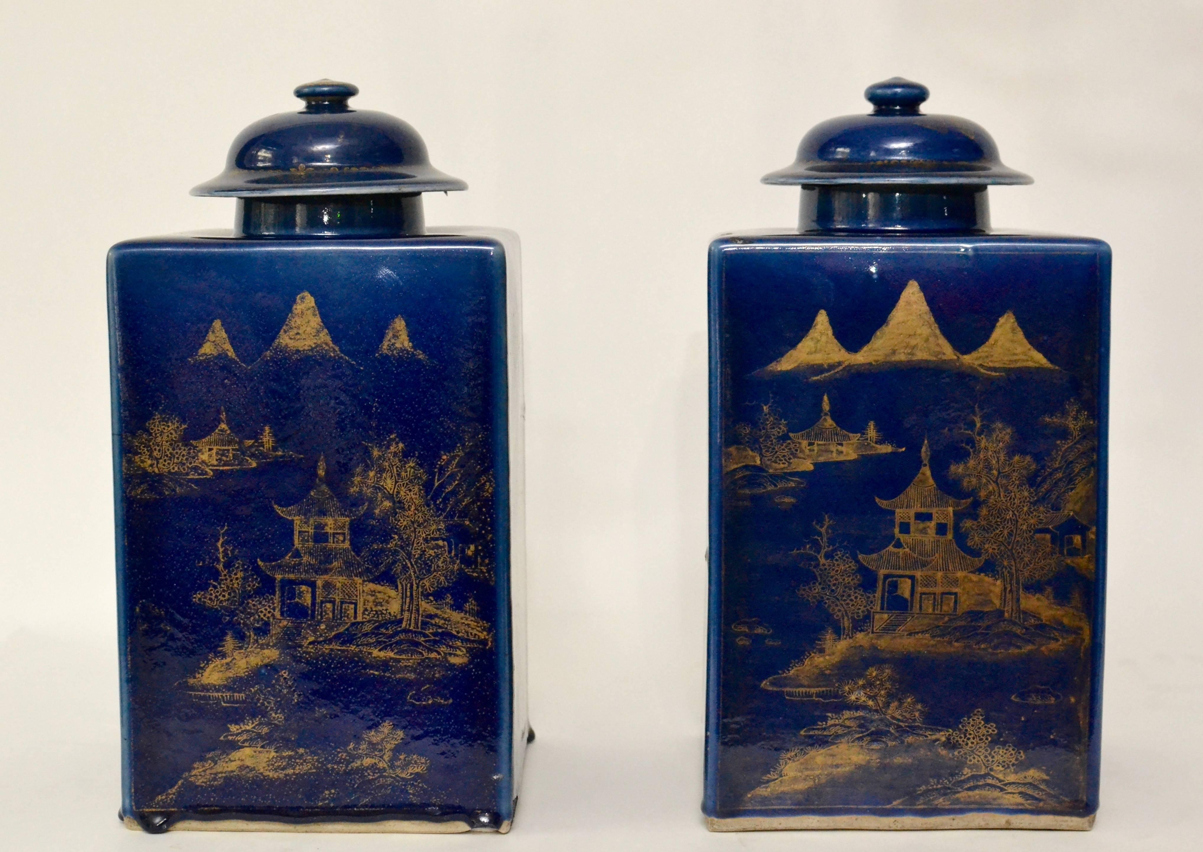 Pair of Powder Blue Chinese Tea Caddy Urns with Lids, circa 1800 In Good Condition In Stockholm, SE