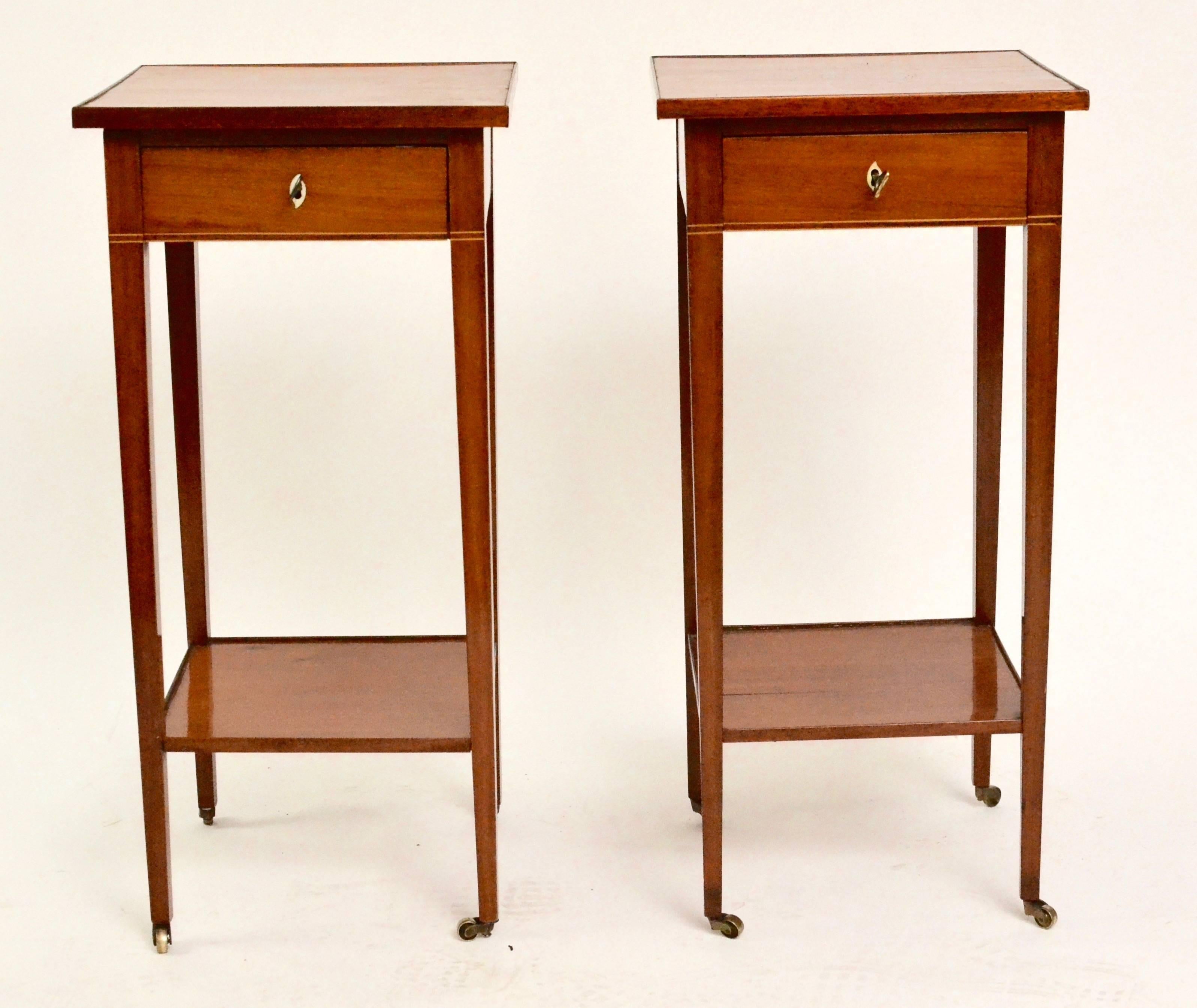 A pair of Swedish late Gustavian mahogany bedside tables or sofa tables. Late 18th century.