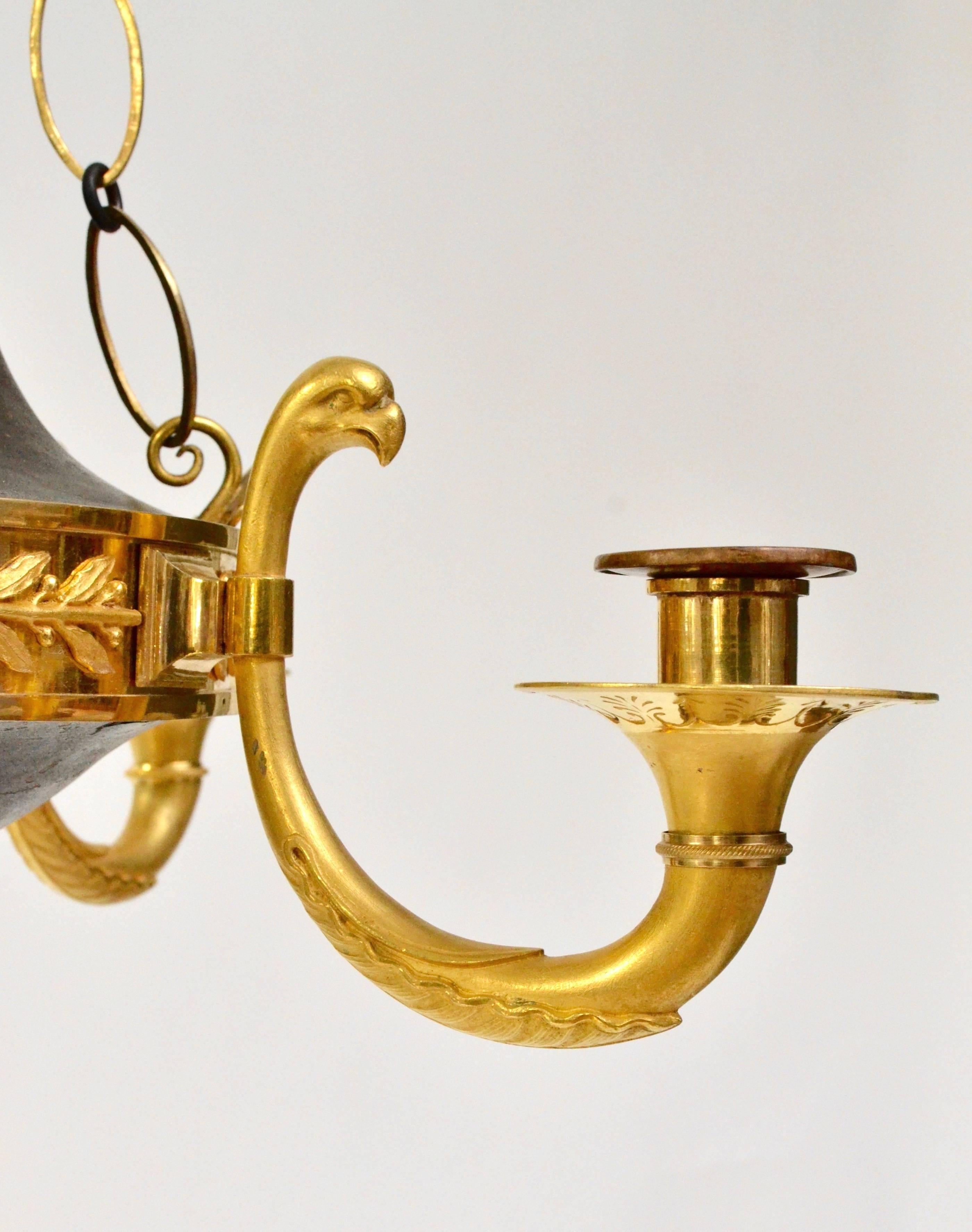 Rare Russian Gilt and Patinated Bronze Chandelier, Empire Period 1