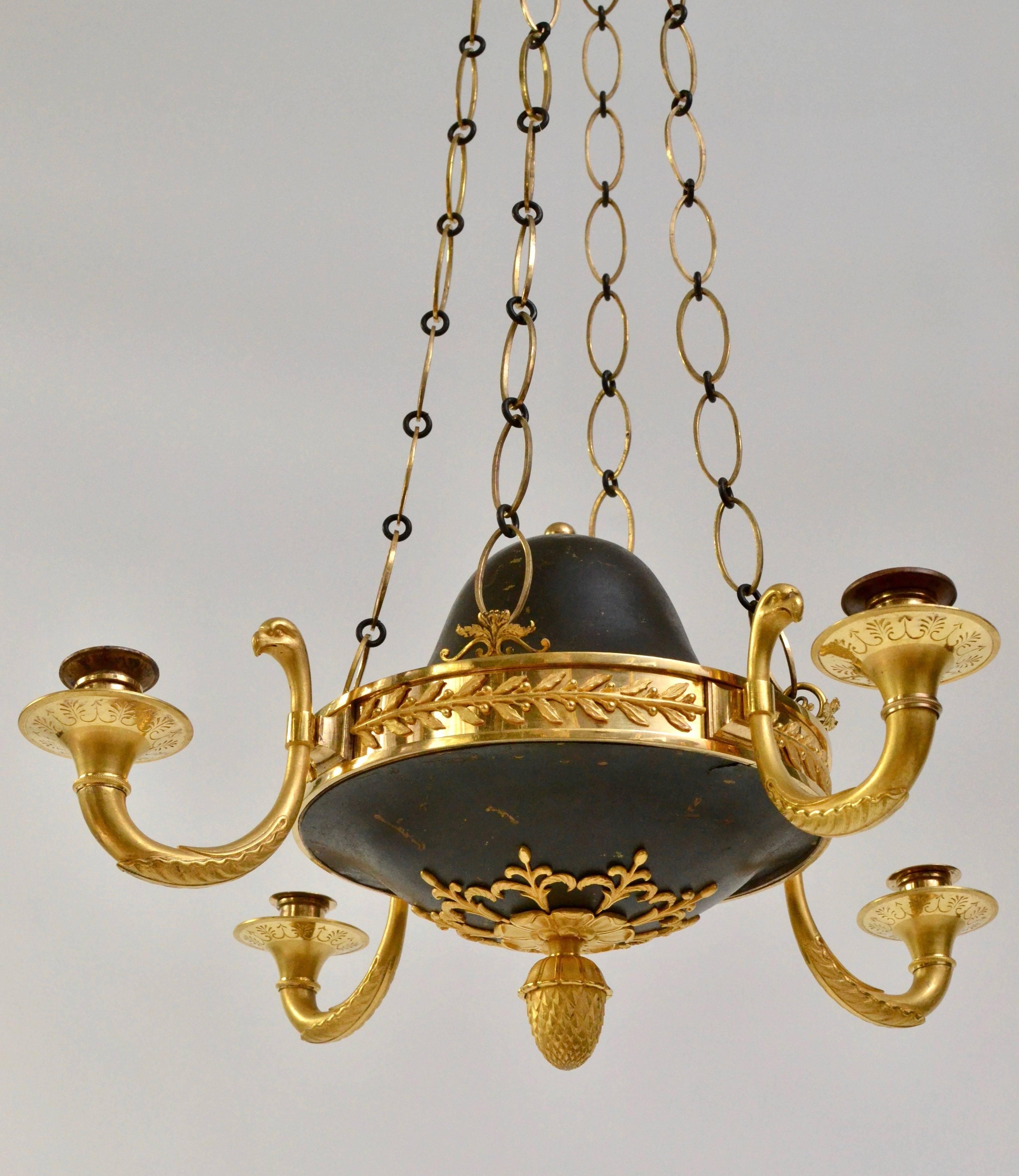 Early 19th Century Rare Russian Gilt and Patinated Bronze Chandelier, Empire Period