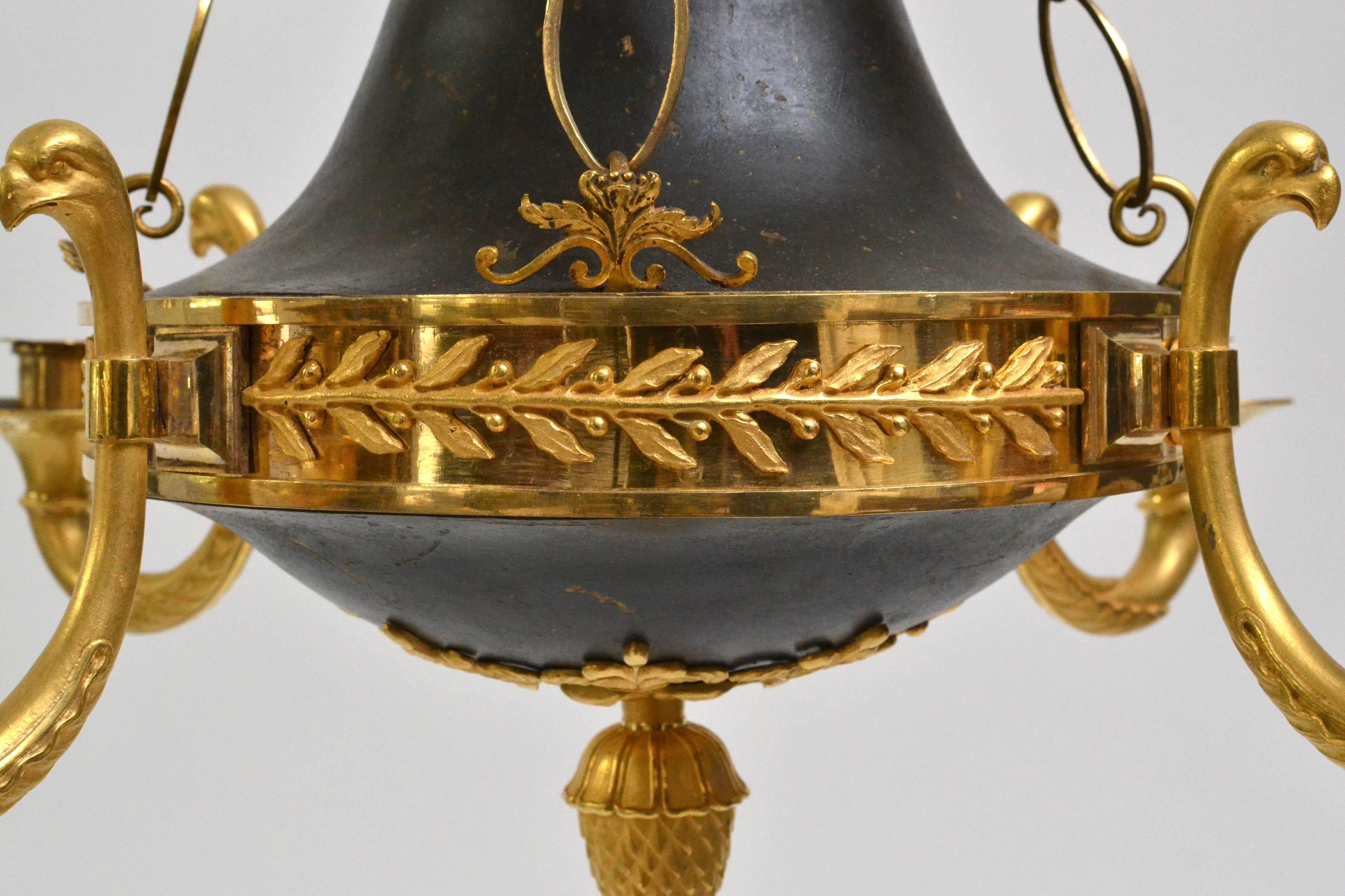 Rare Russian Gilt and Patinated Bronze Chandelier, Empire Period 2