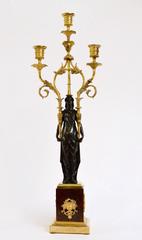 Pair of Louis XVI Gilt Bronze and Patinated Candelabra on Red Marble Bases