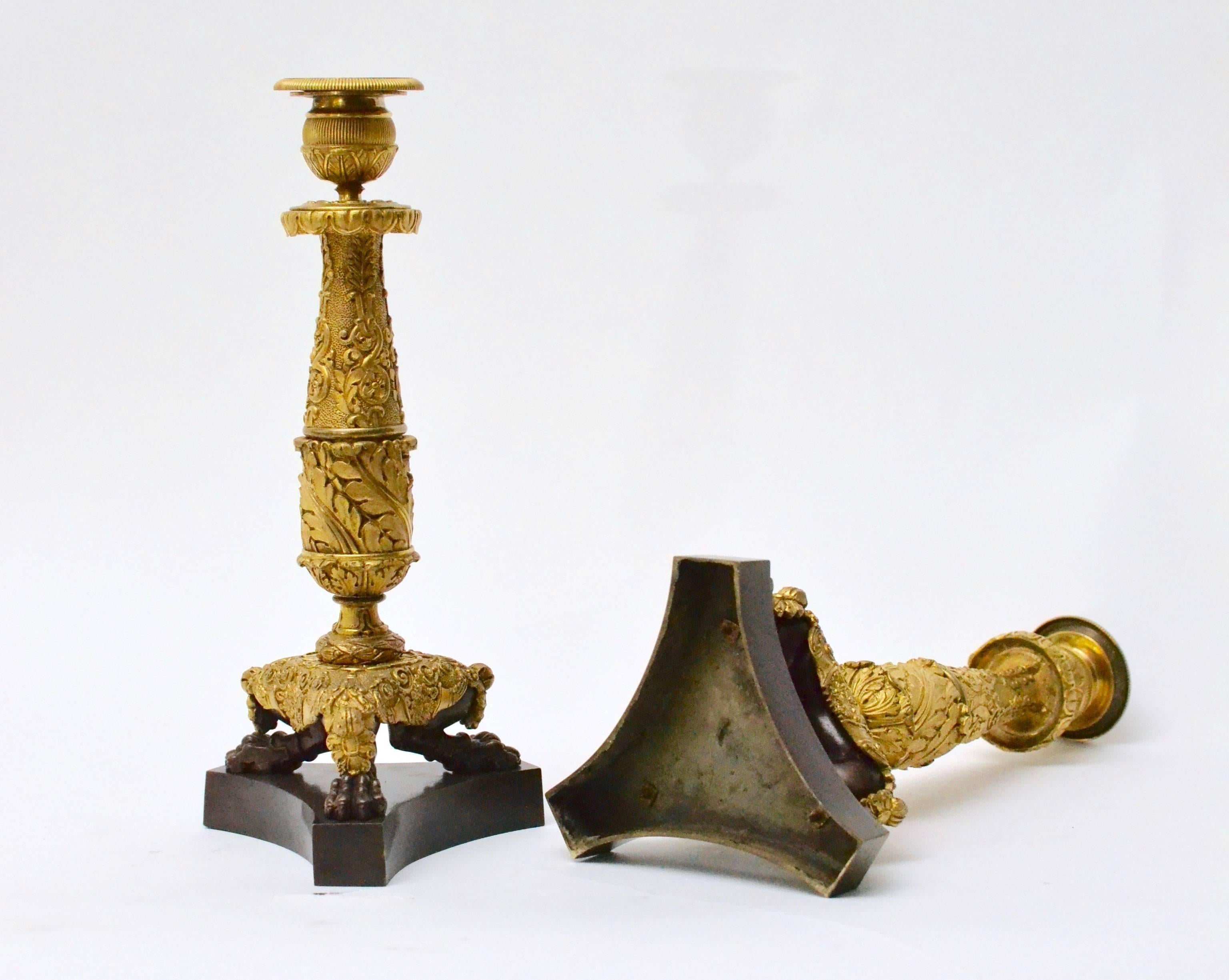 French Pair of Gilt-Bronze Empire Candlesticks